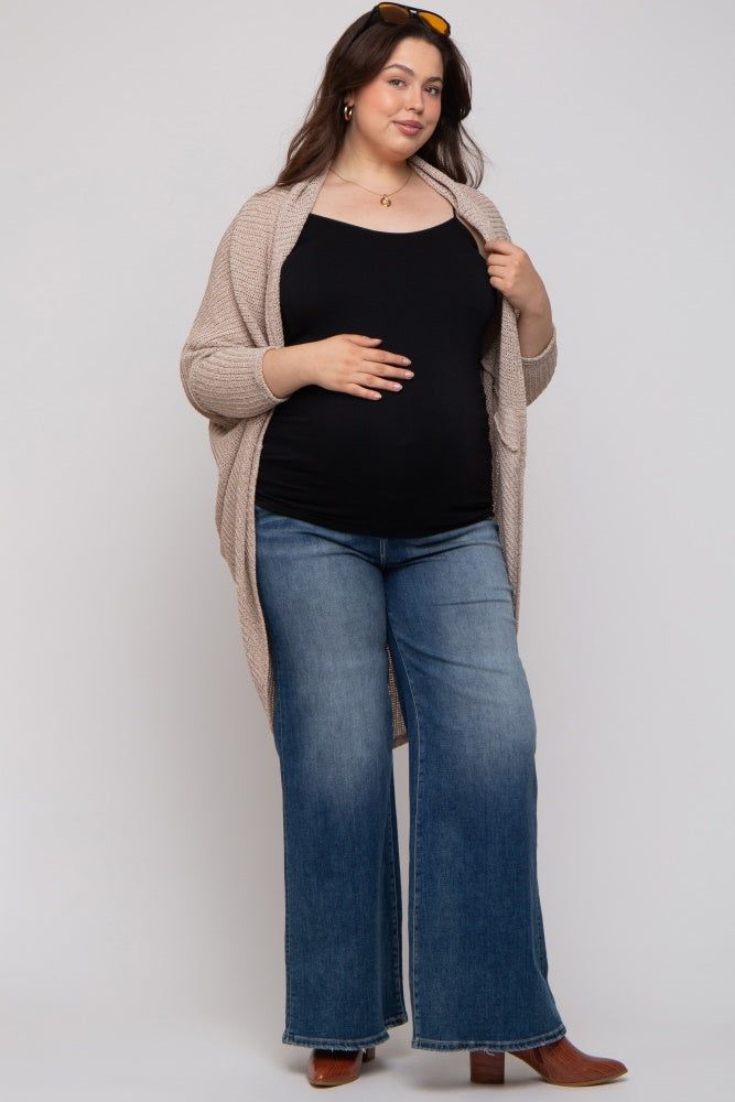 Beige Open Knit Dolman Sleeve Maternity Plus Cardigan sold by Pinkblush product image thumbnail 3