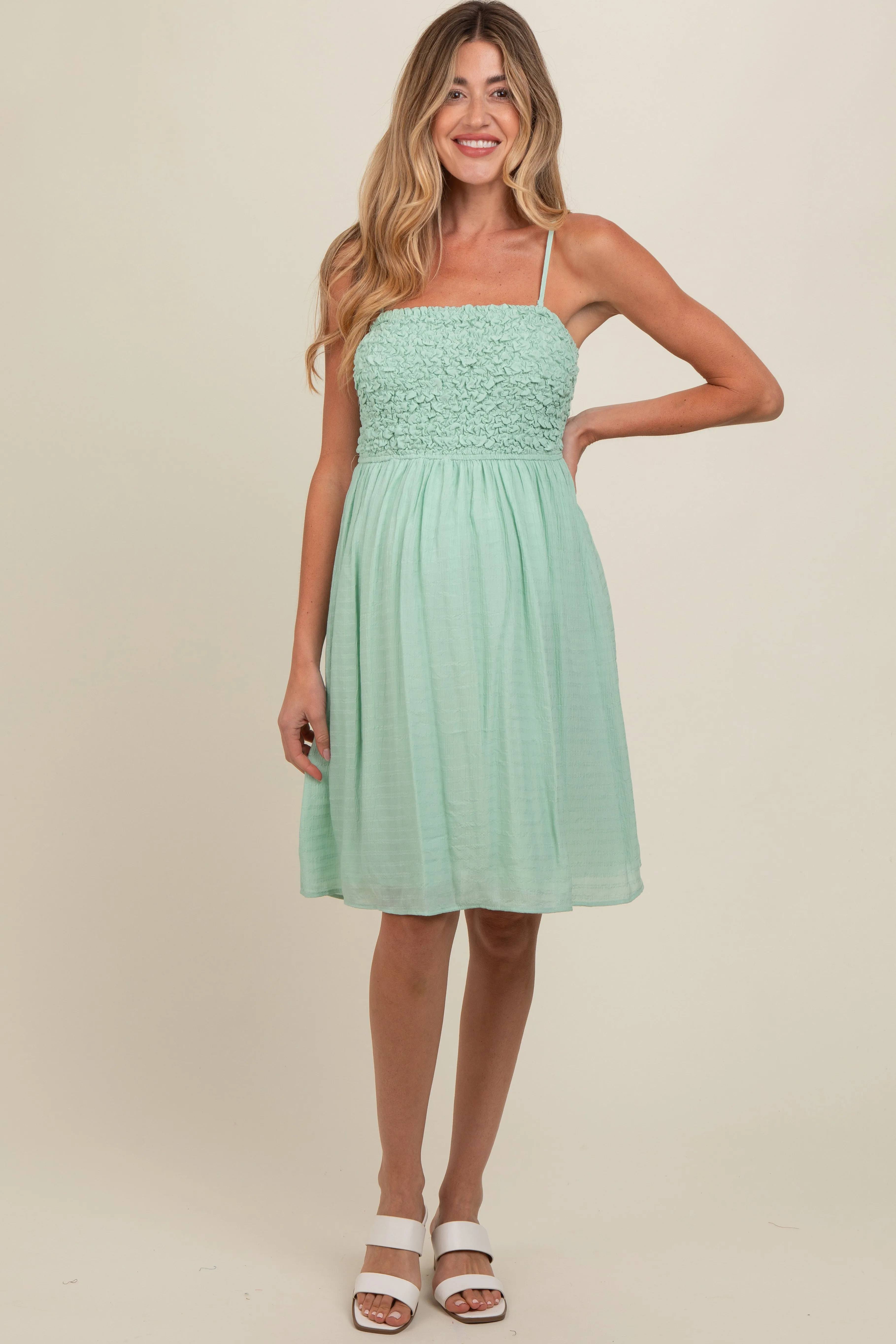 Light Olive Textured Smocked Maternity Dress sold by Pinkblush product image thumbnail 2