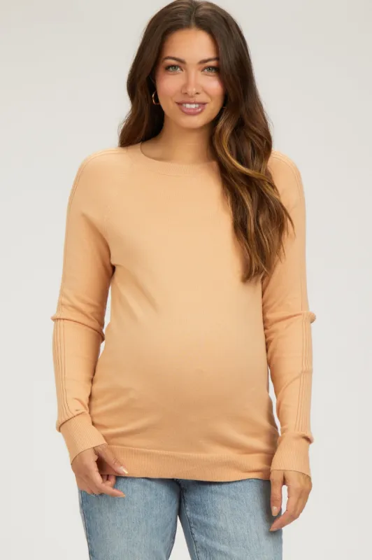 Peach Knit Long Sleeve Maternity Top sold by Pinkblush