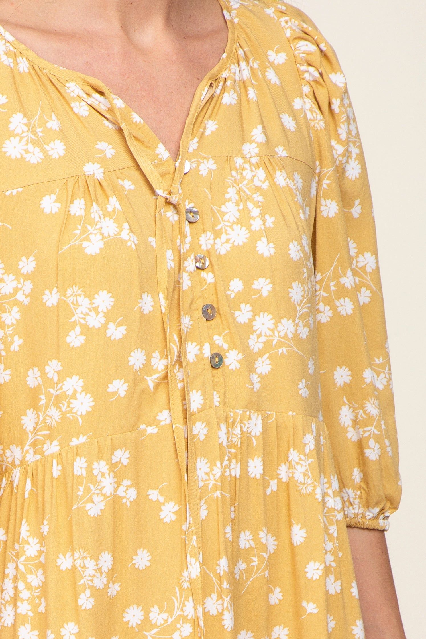 Yellow Floral Button Front Tiered Midi Dress sold by Pinkblush product image thumbnail 5