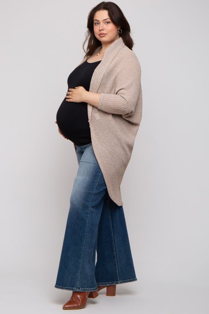 Beige Open Knit Dolman Sleeve Maternity Plus Cardigan sold by Pinkblush product image thumbnail 4