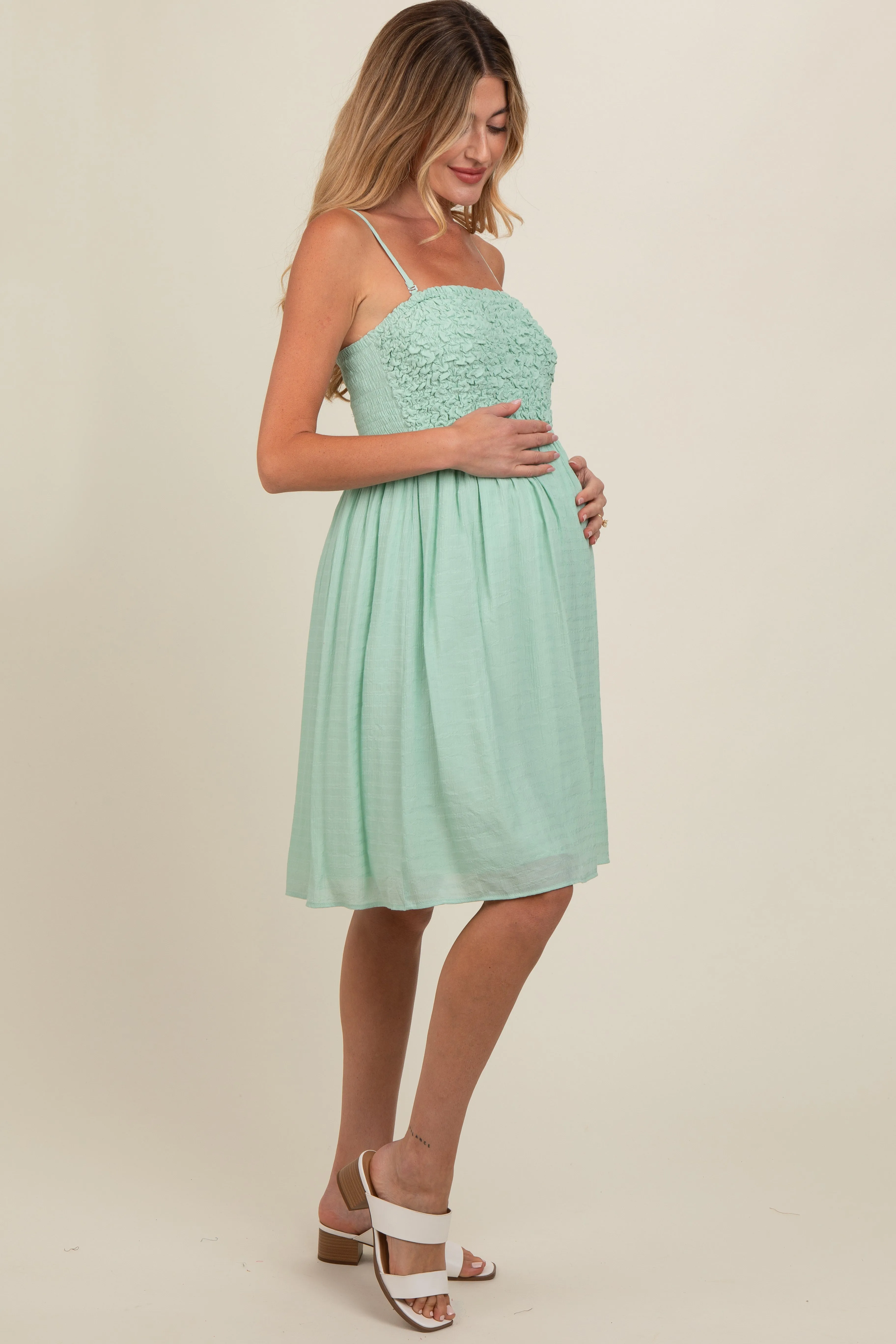 Light Olive Textured Smocked Maternity Dress sold by Pinkblush product image thumbnail 3
