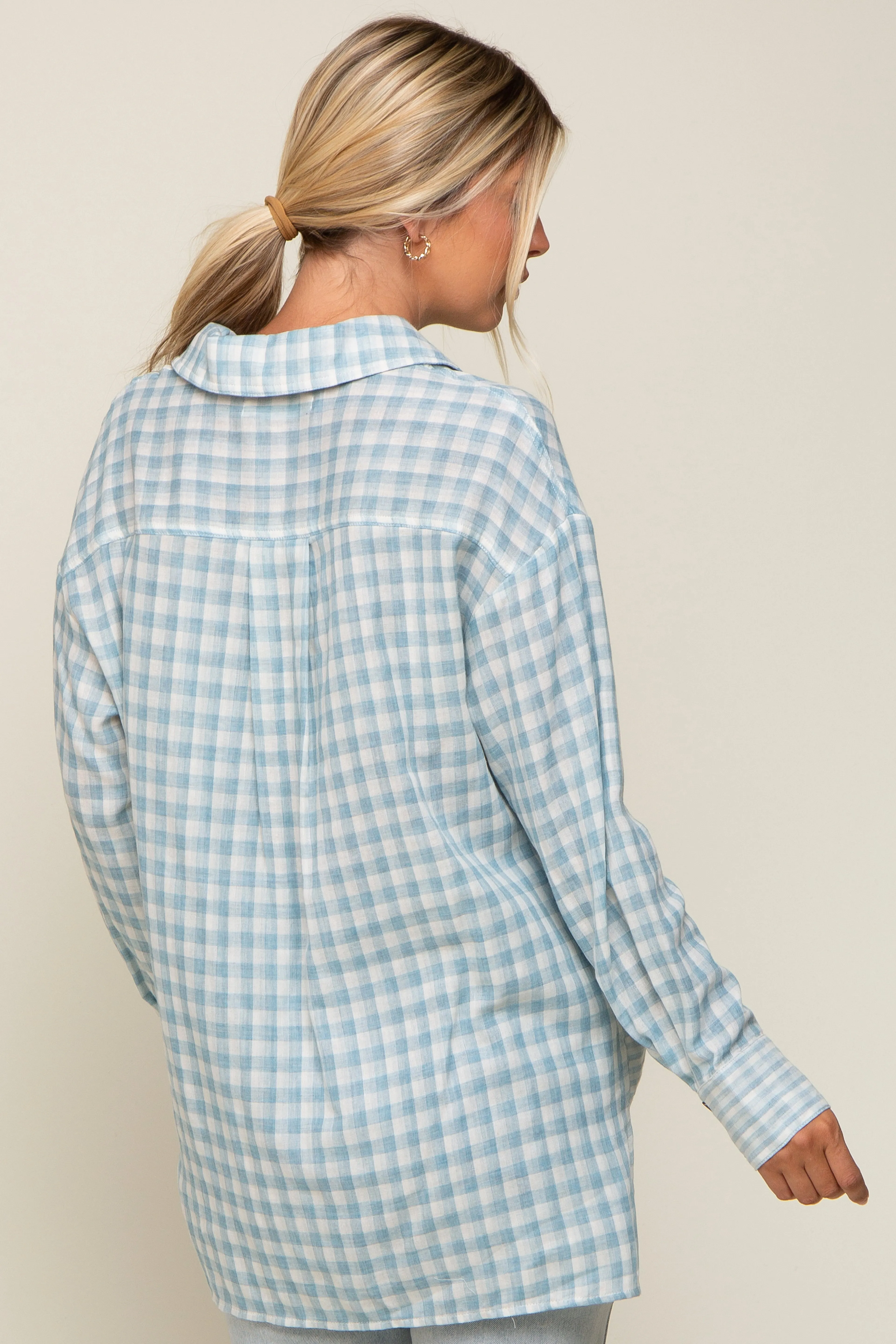 Light Blue Plaid Front Pocket Hi-Low Top sold by Pinkblush product image thumbnail 3