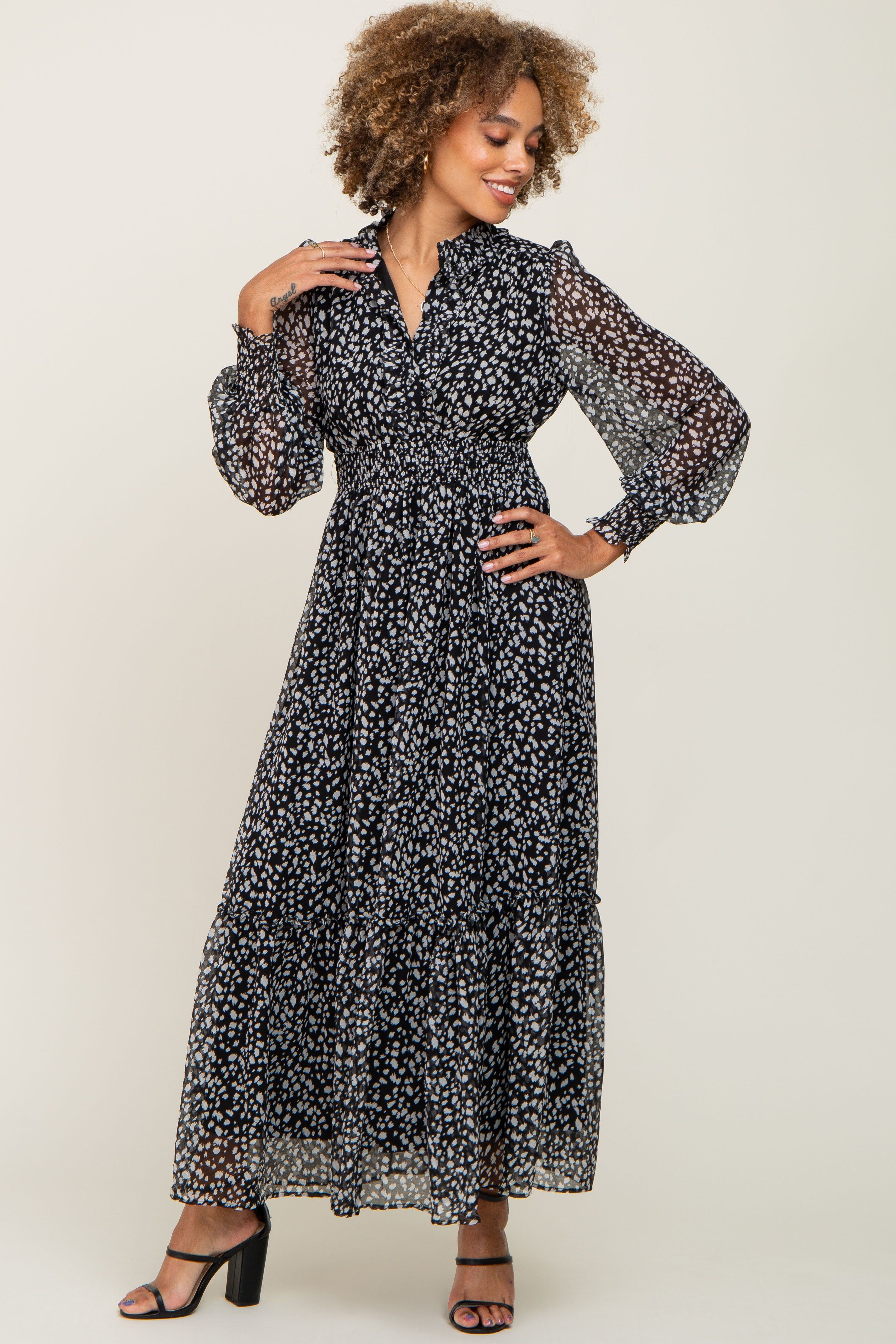 Black Animal Print Chiffon Ruffle Accent Dress sold by Pinkblush product image thumbnail 5