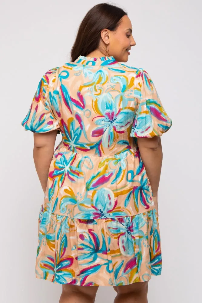 Multicolor Abstract Floral Plus Dress sold by Pinkblush product image thumbnail 4