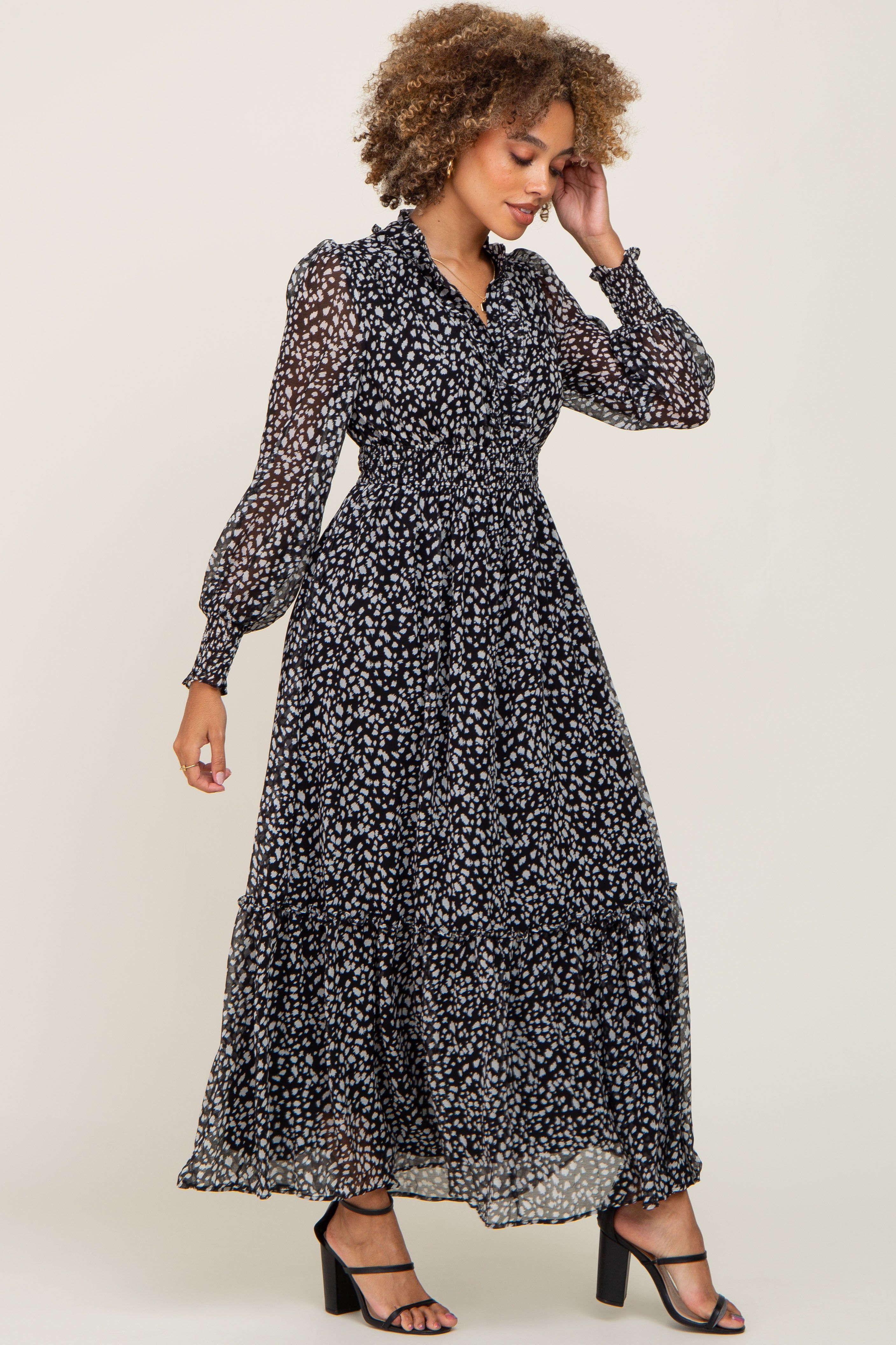 Black Animal Print Chiffon Ruffle Accent Dress sold by Pinkblush product image thumbnail 2