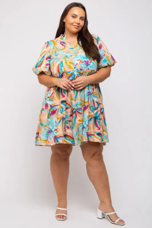 Multicolor Abstract Floral Plus Dress sold by Pinkblush
