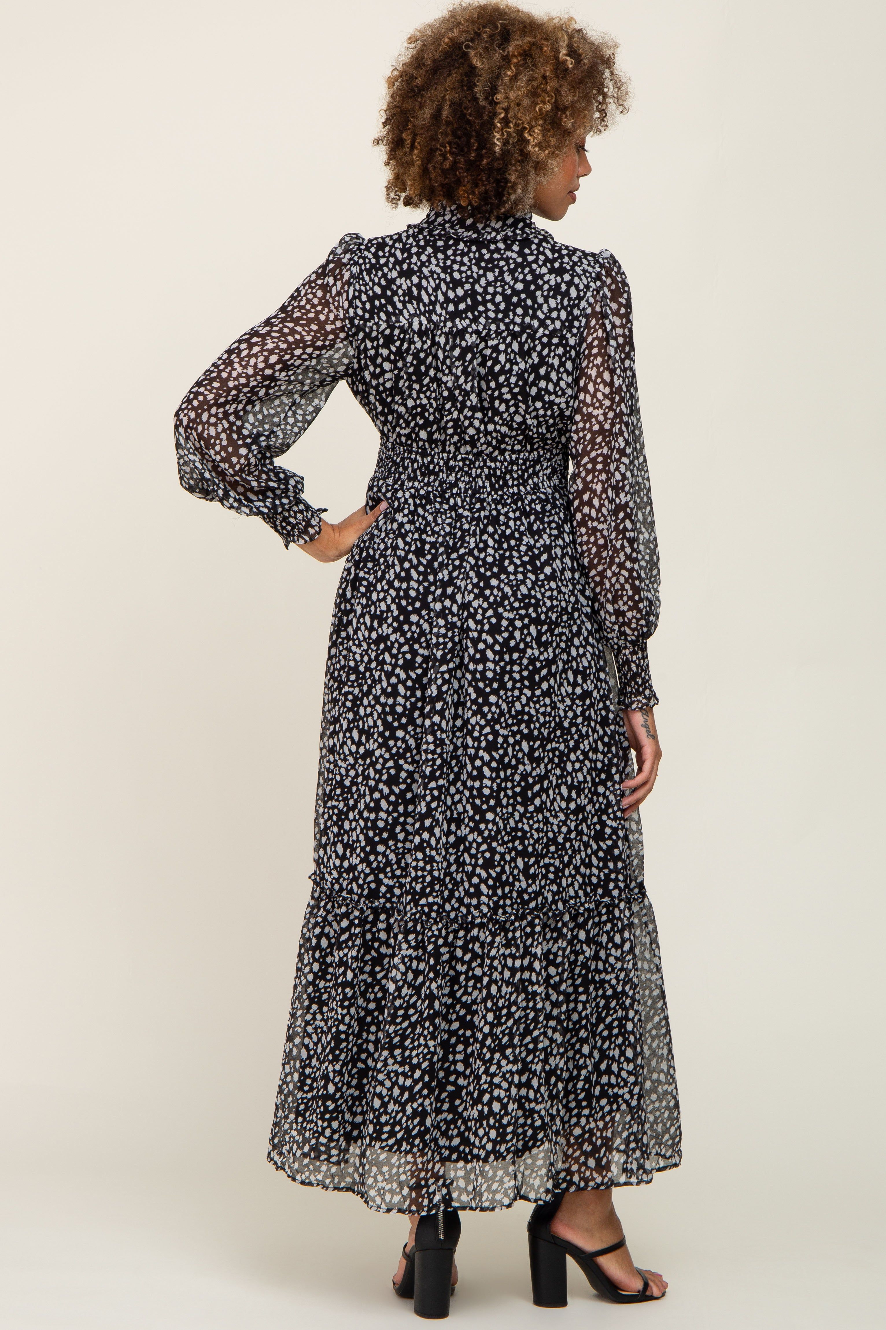 Black Animal Print Chiffon Ruffle Accent Dress sold by Pinkblush product image thumbnail 3