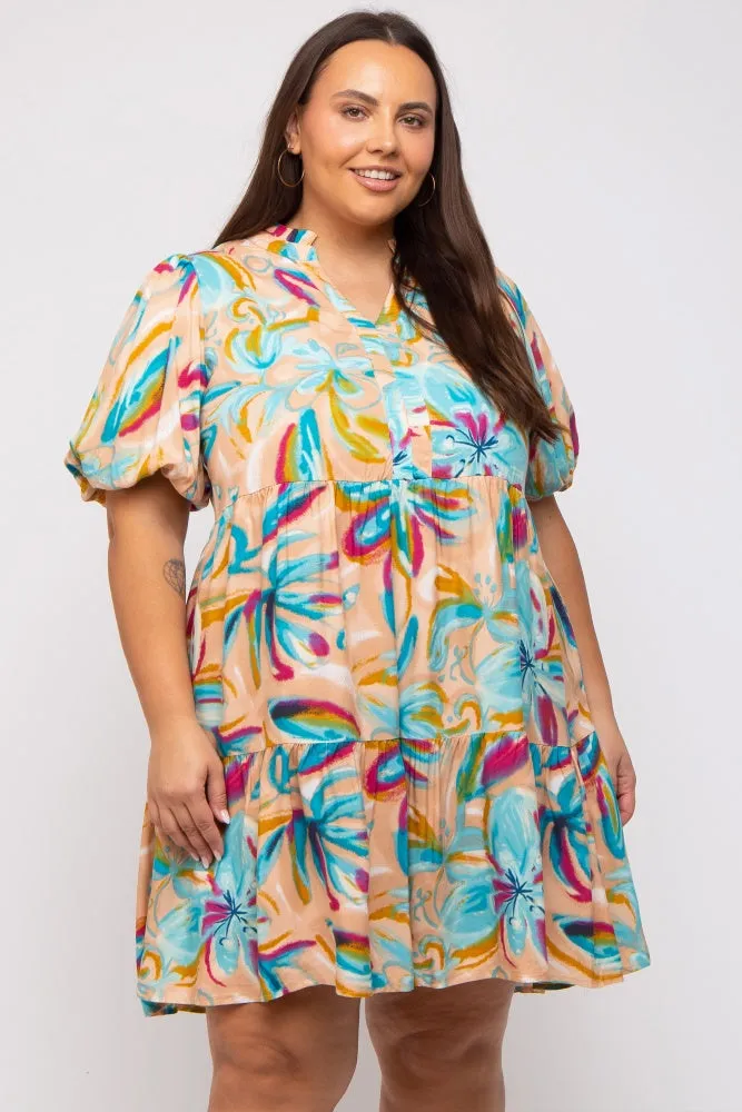 Multicolor Abstract Floral Plus Dress sold by Pinkblush product image thumbnail 2
