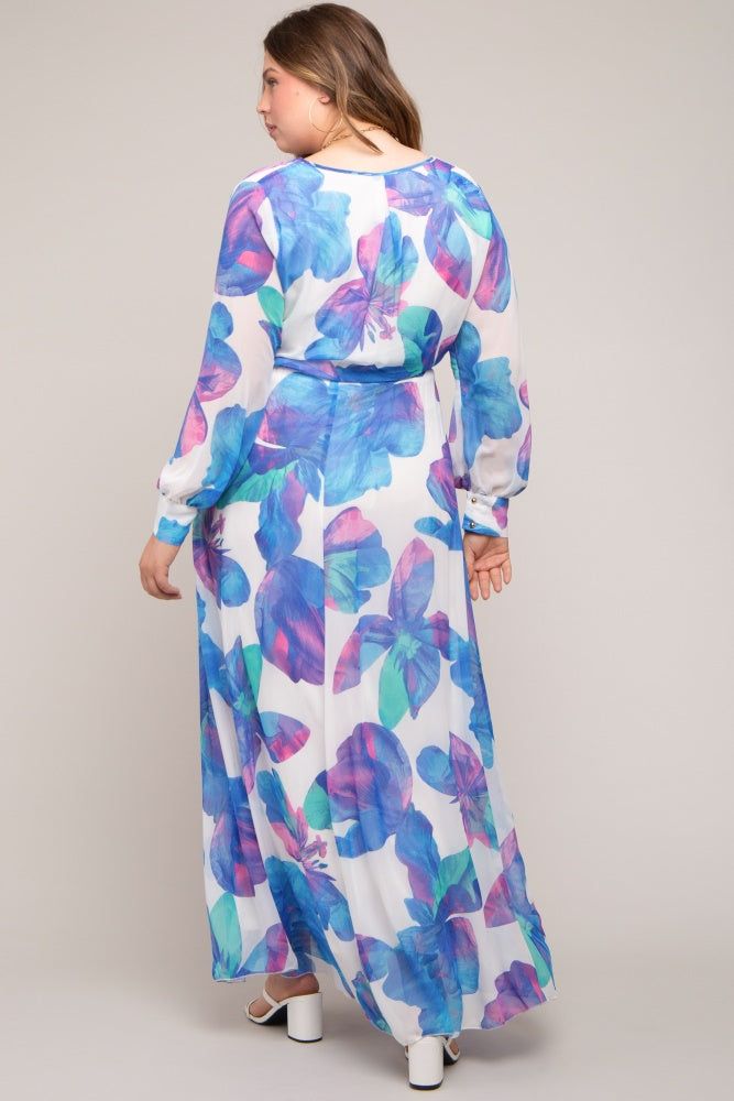 Blue Floral Chiffon Maternity Plus Maxi Dress sold by Pinkblush product image thumbnail 3