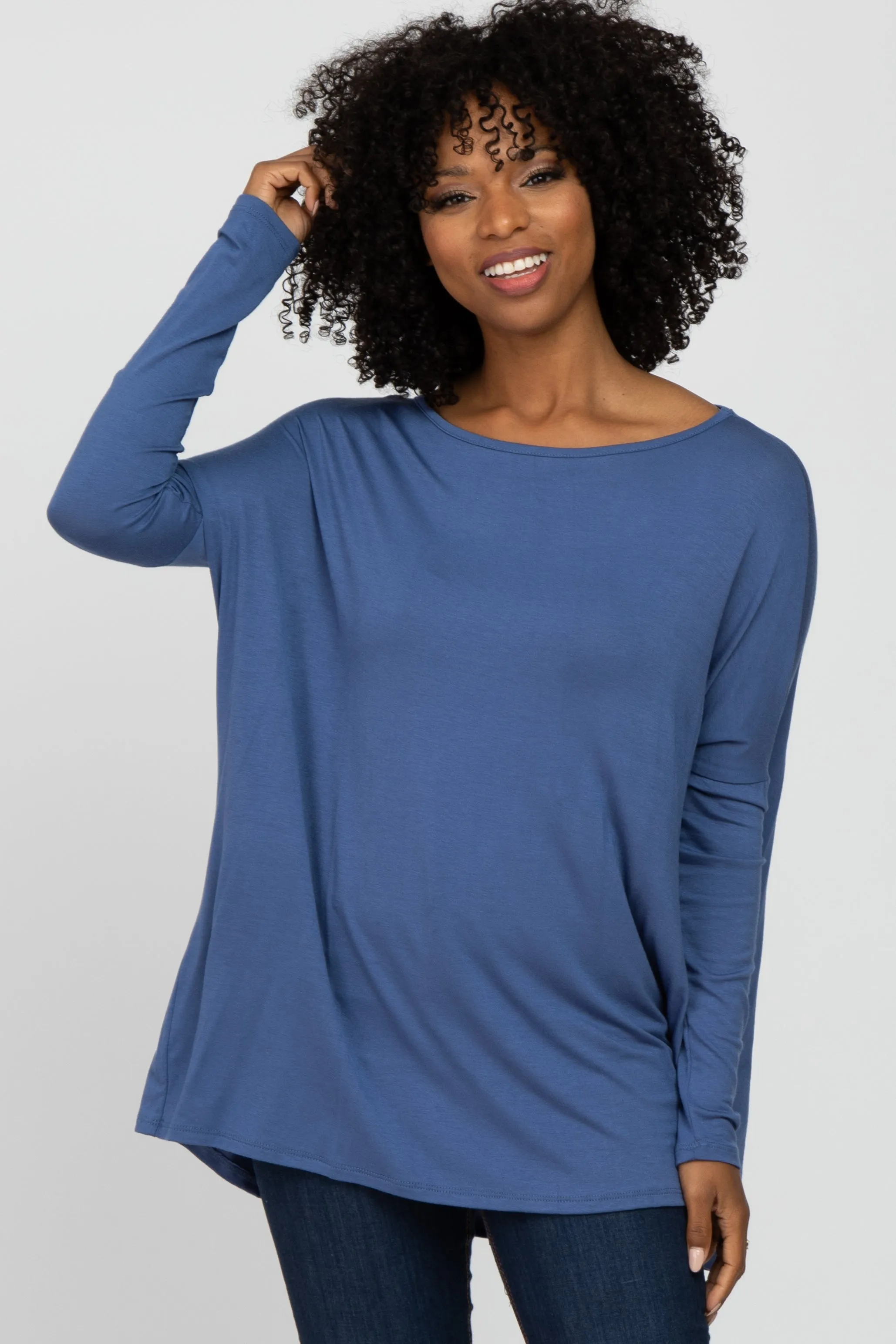 Blue Wide Neck Long Sleeve Top sold by Pinkblush