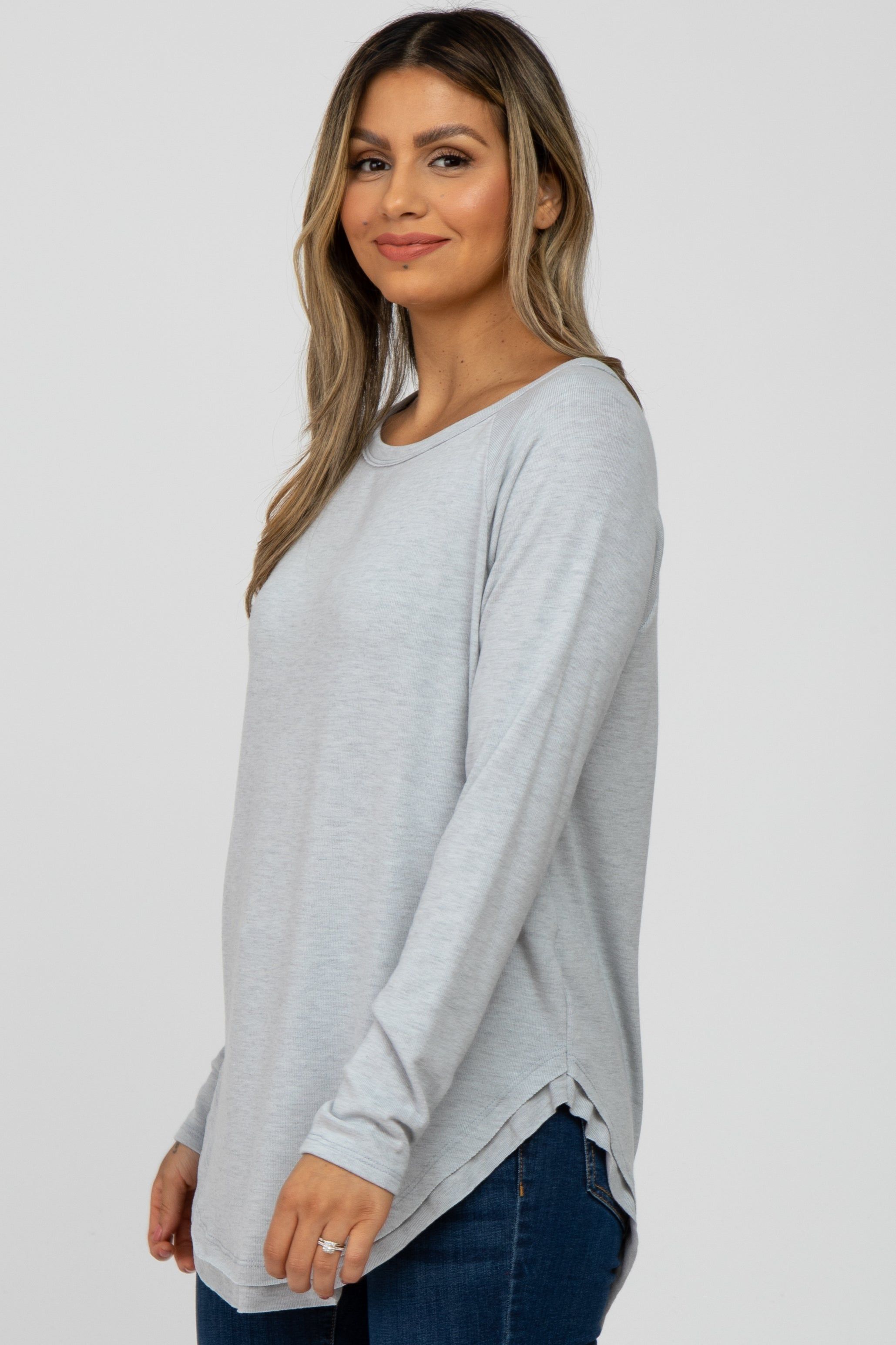 Heather Grey Hi-Low Rounded Raw Edge Hem Top sold by Pinkblush product image thumbnail 3