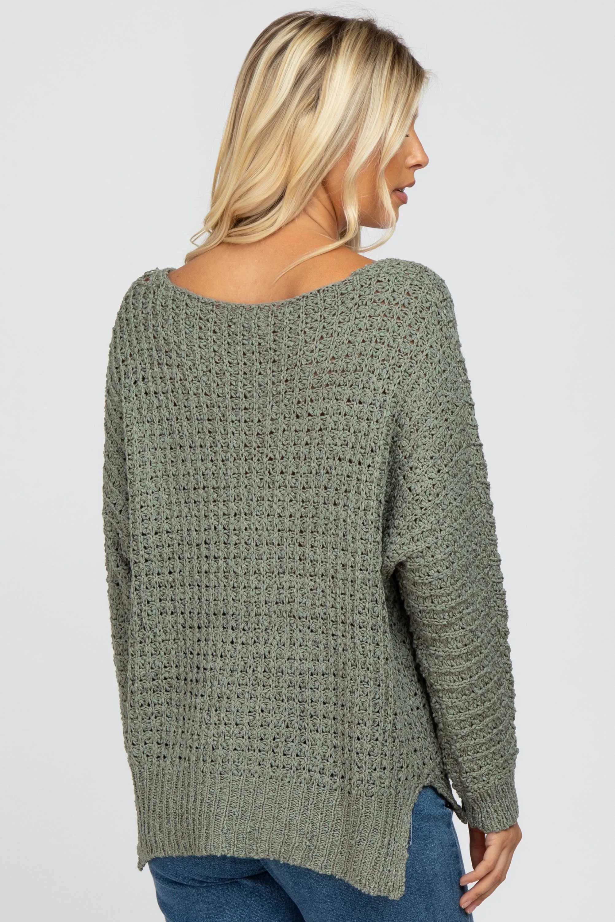Olive V-Neck Side Slit Thick Knit Sweater sold by Pinkblush product image thumbnail 3