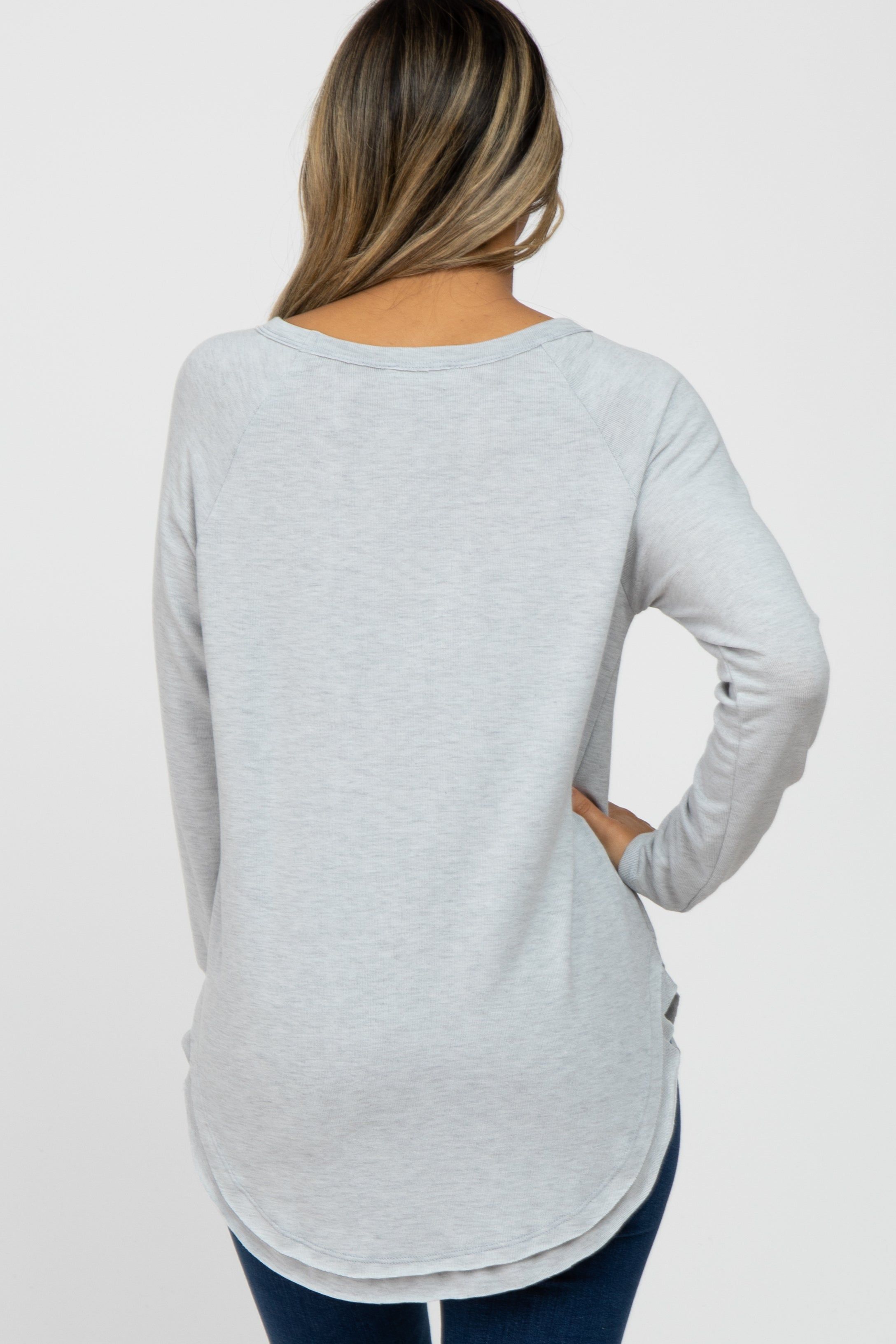 Heather Grey Hi-Low Rounded Raw Edge Hem Top sold by Pinkblush product image thumbnail 4