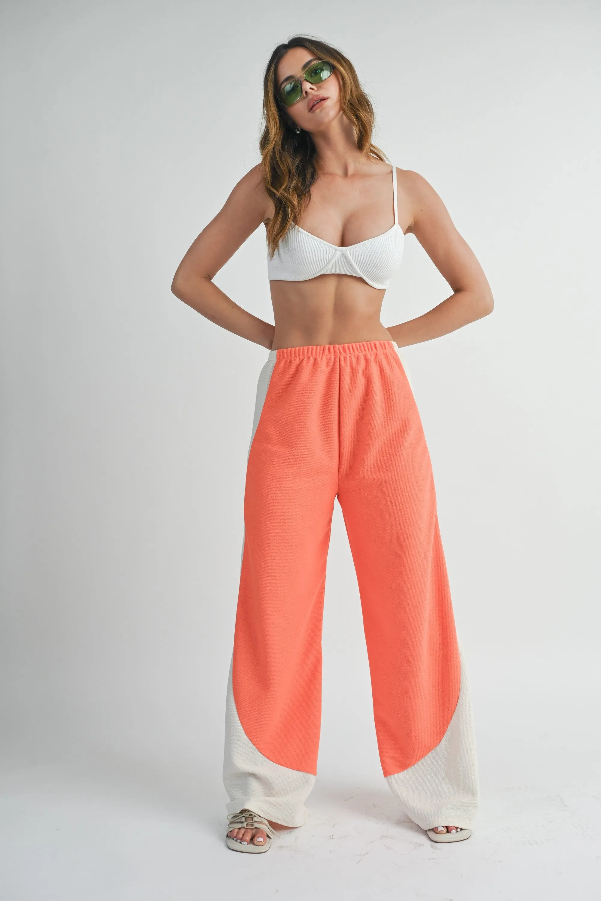 Coral Cream Colorblock Sweatpants sold by Pinkblush