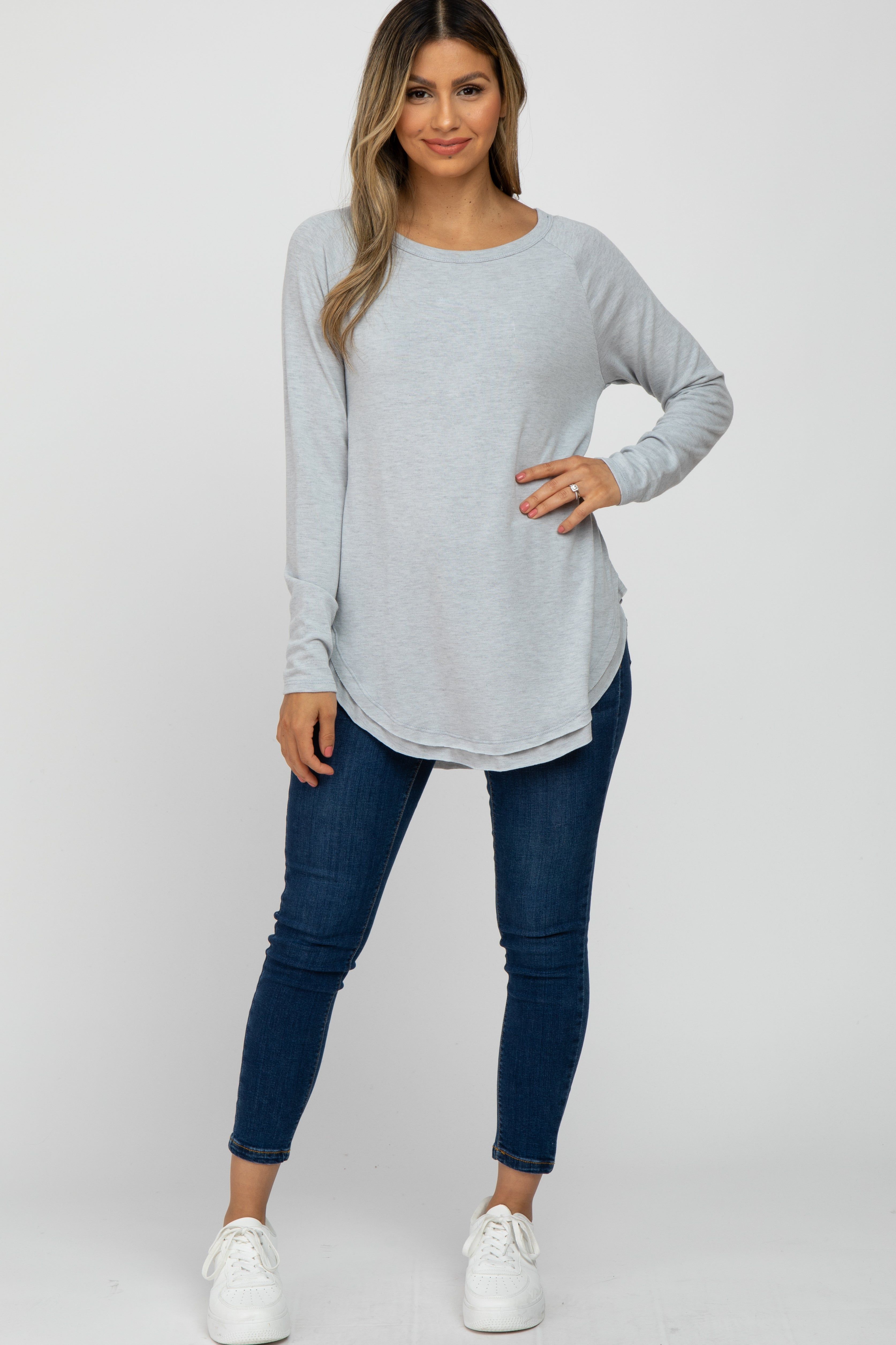 Heather Grey Hi-Low Rounded Raw Edge Hem Top sold by Pinkblush product image thumbnail 2