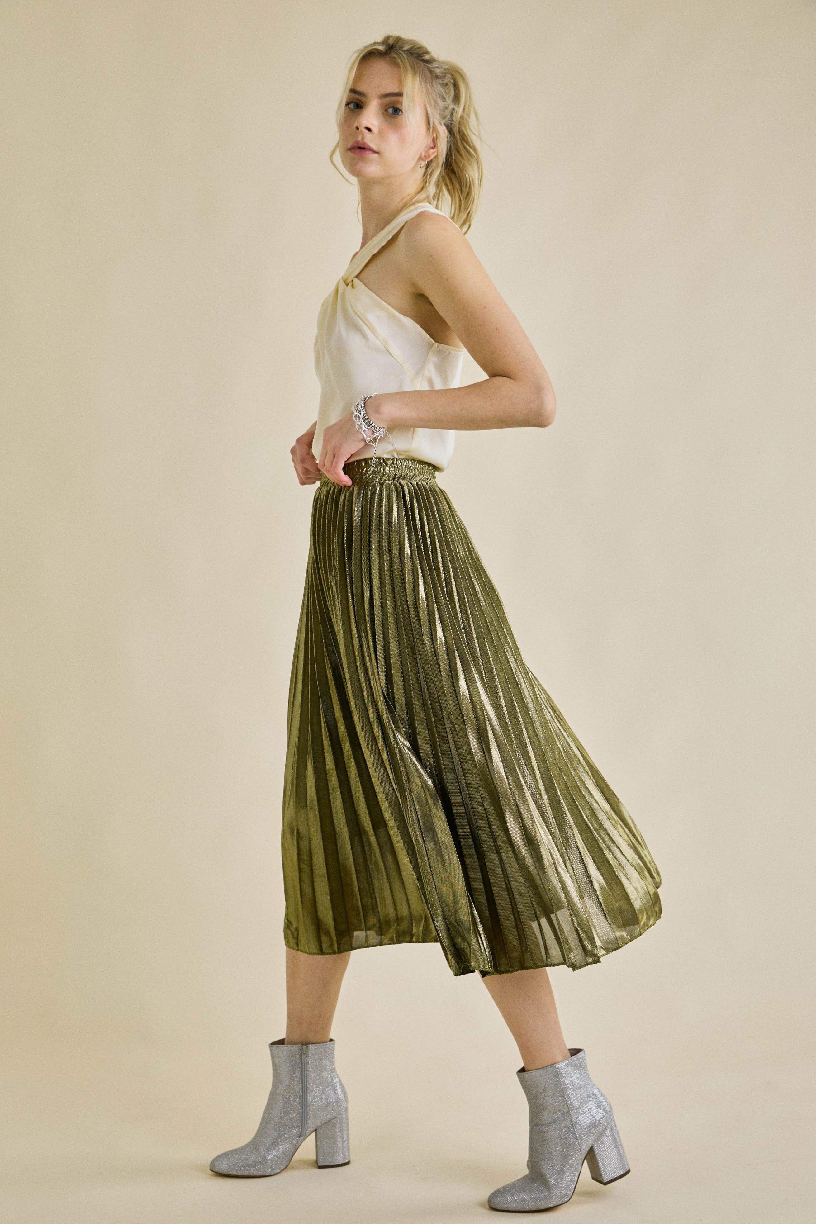 Gold Accordion Glitter Pleat Maxi Skirt sold by Pinkblush product image thumbnail 2