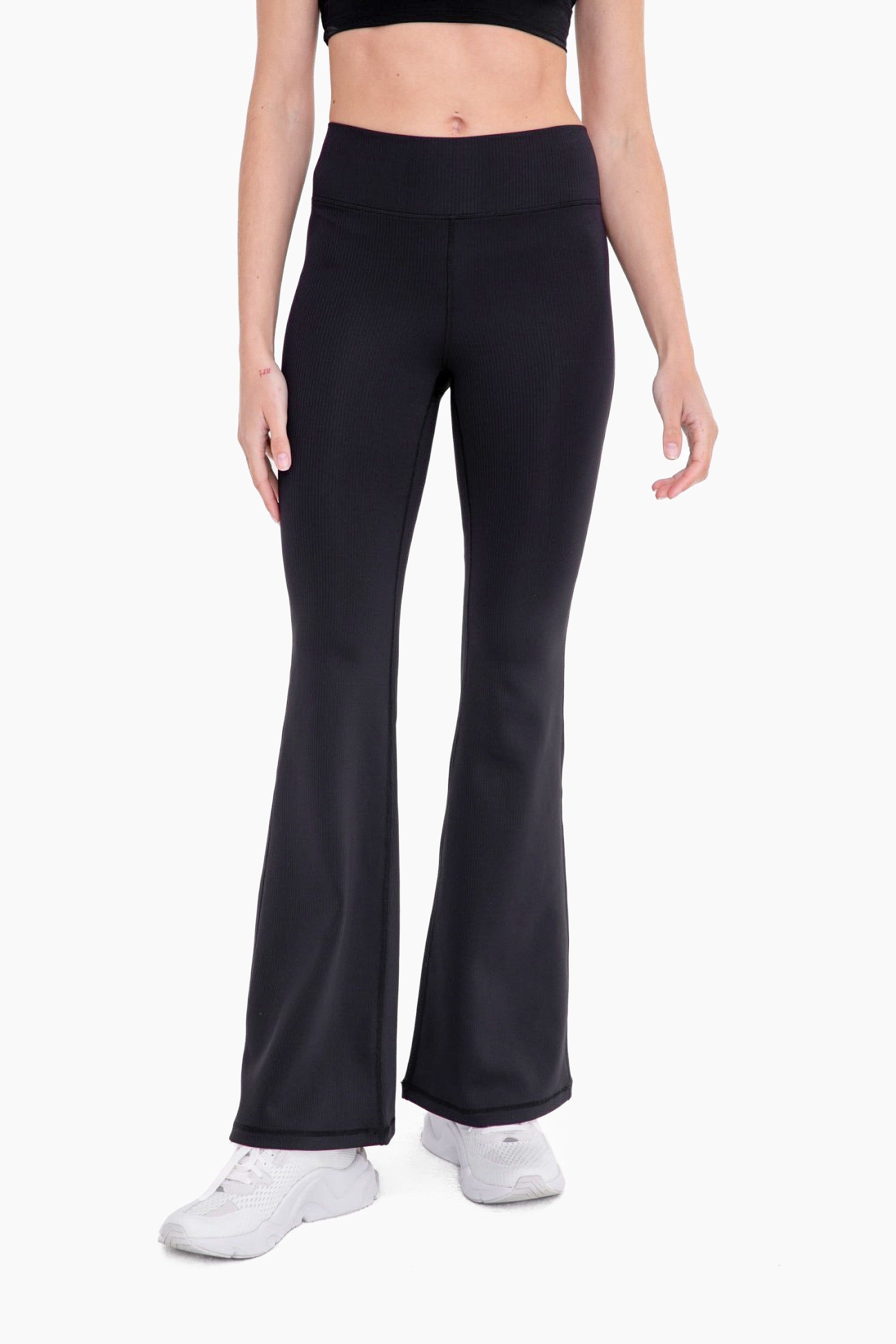 Black Ribbed High Waist Wide Leg Leggings sold by Pinkblush product image thumbnail 2