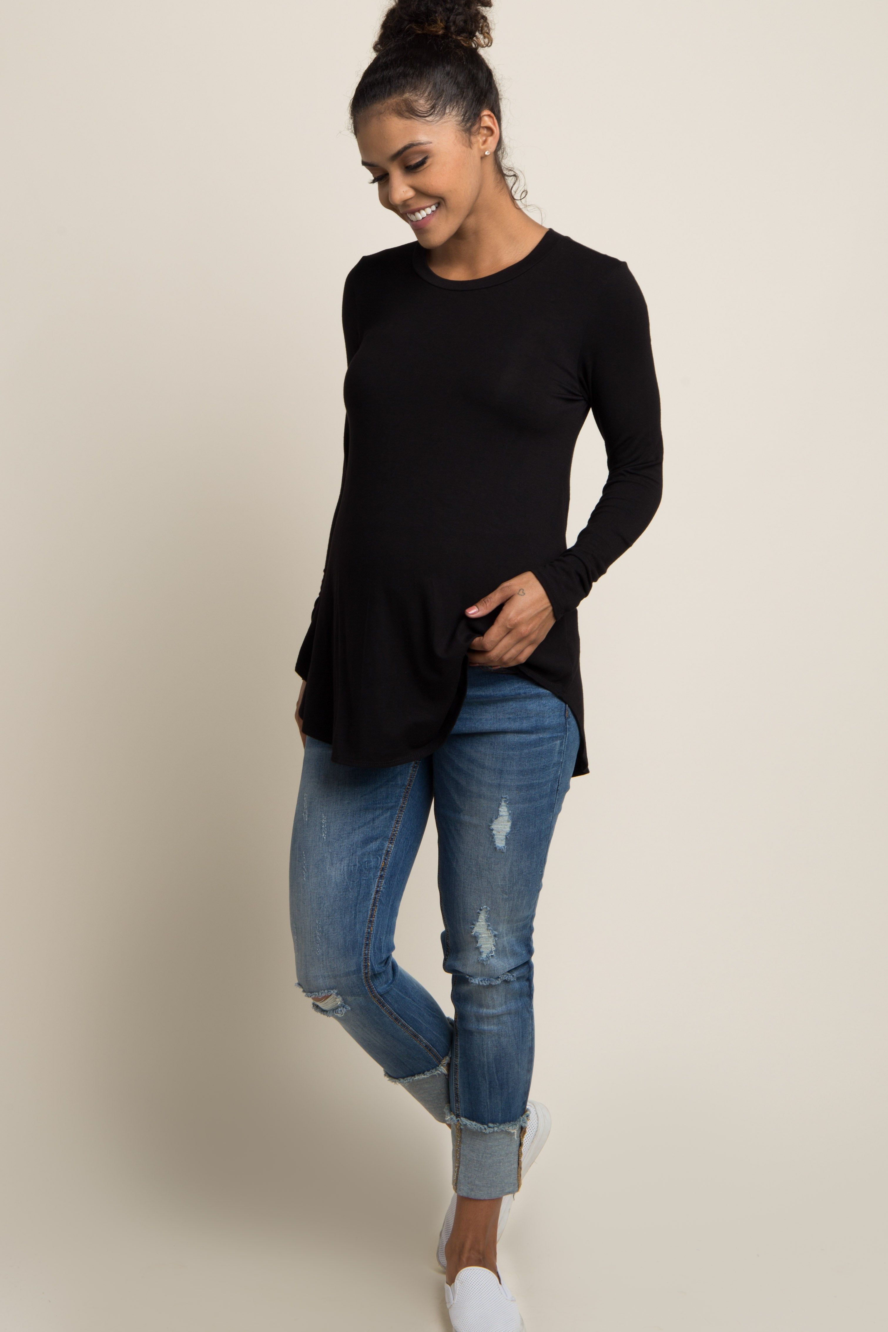 Black Basic Long Sleeve Maternity Top sold by Pinkblush product image thumbnail 4