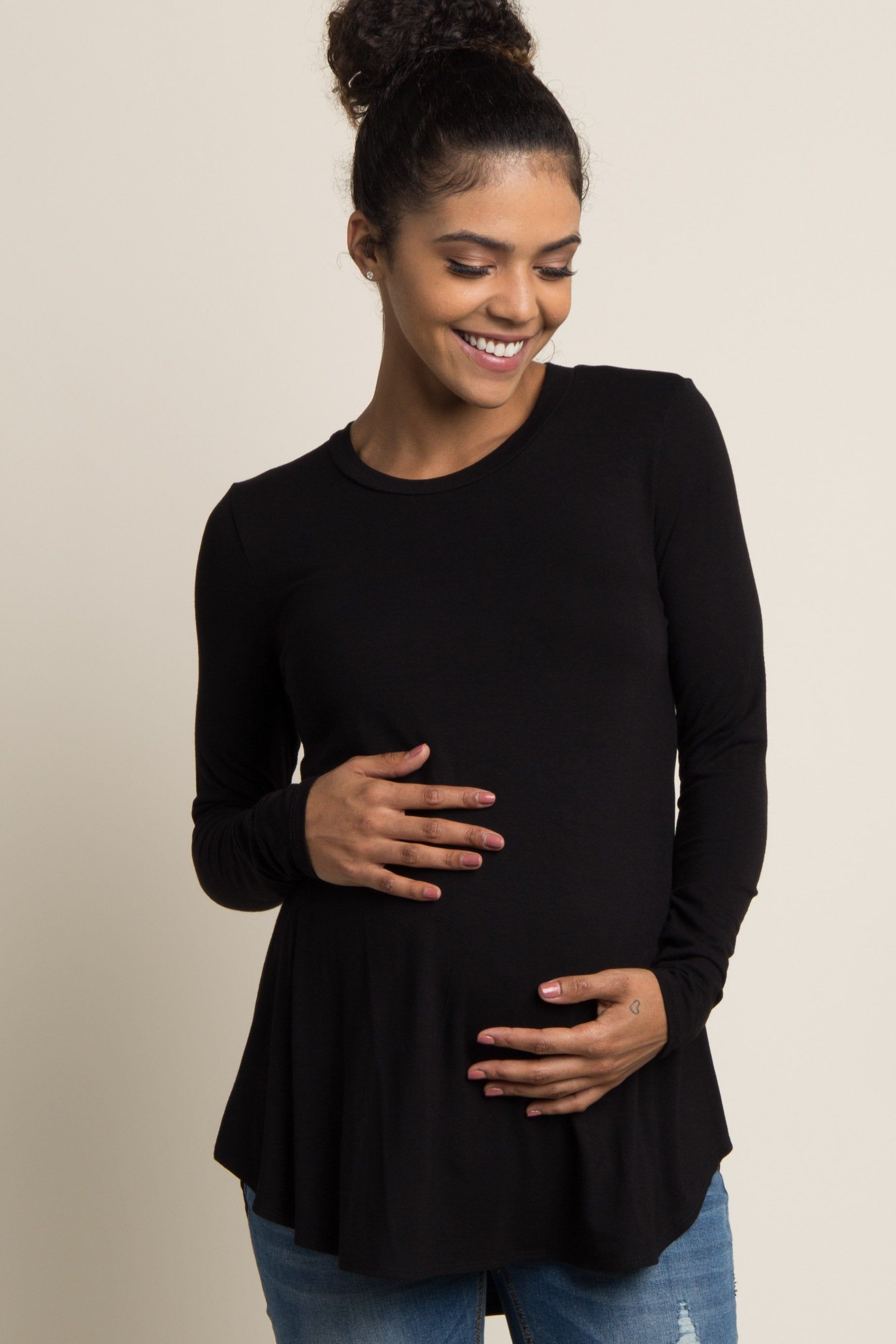Black Basic Long Sleeve Maternity Top sold by Pinkblush