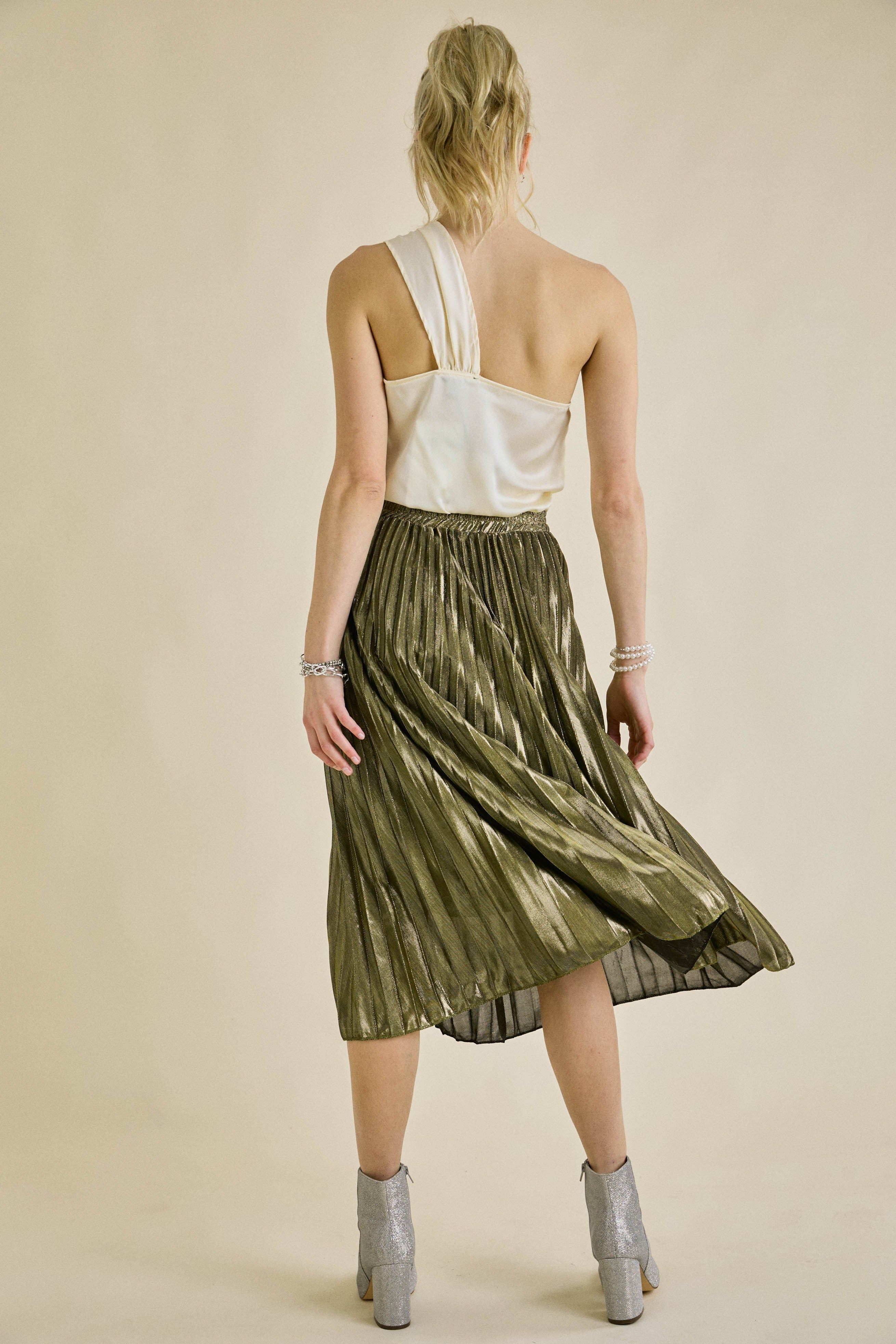 Gold Accordion Glitter Pleat Maxi Skirt sold by Pinkblush product image thumbnail 3