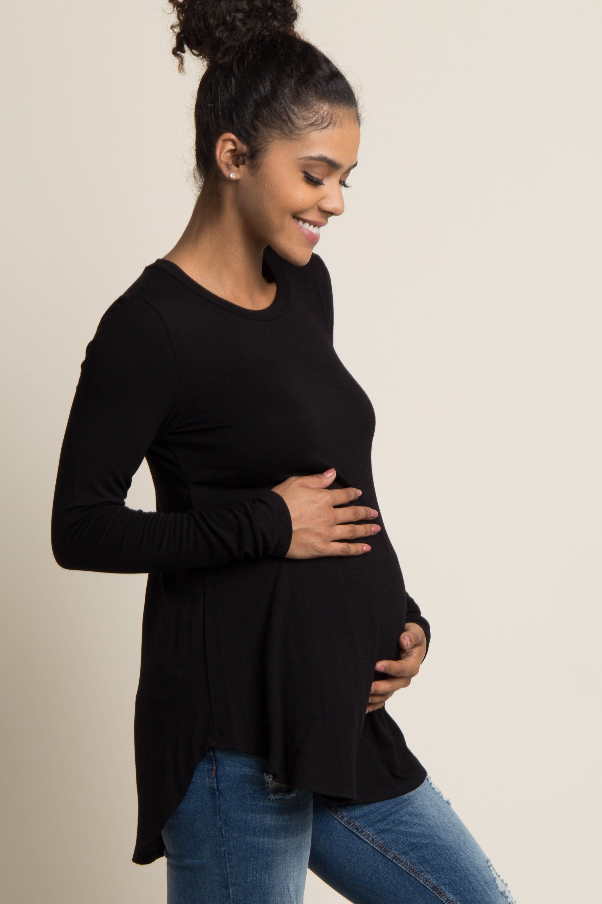 Black Basic Long Sleeve Maternity Top sold by Pinkblush product image thumbnail 2