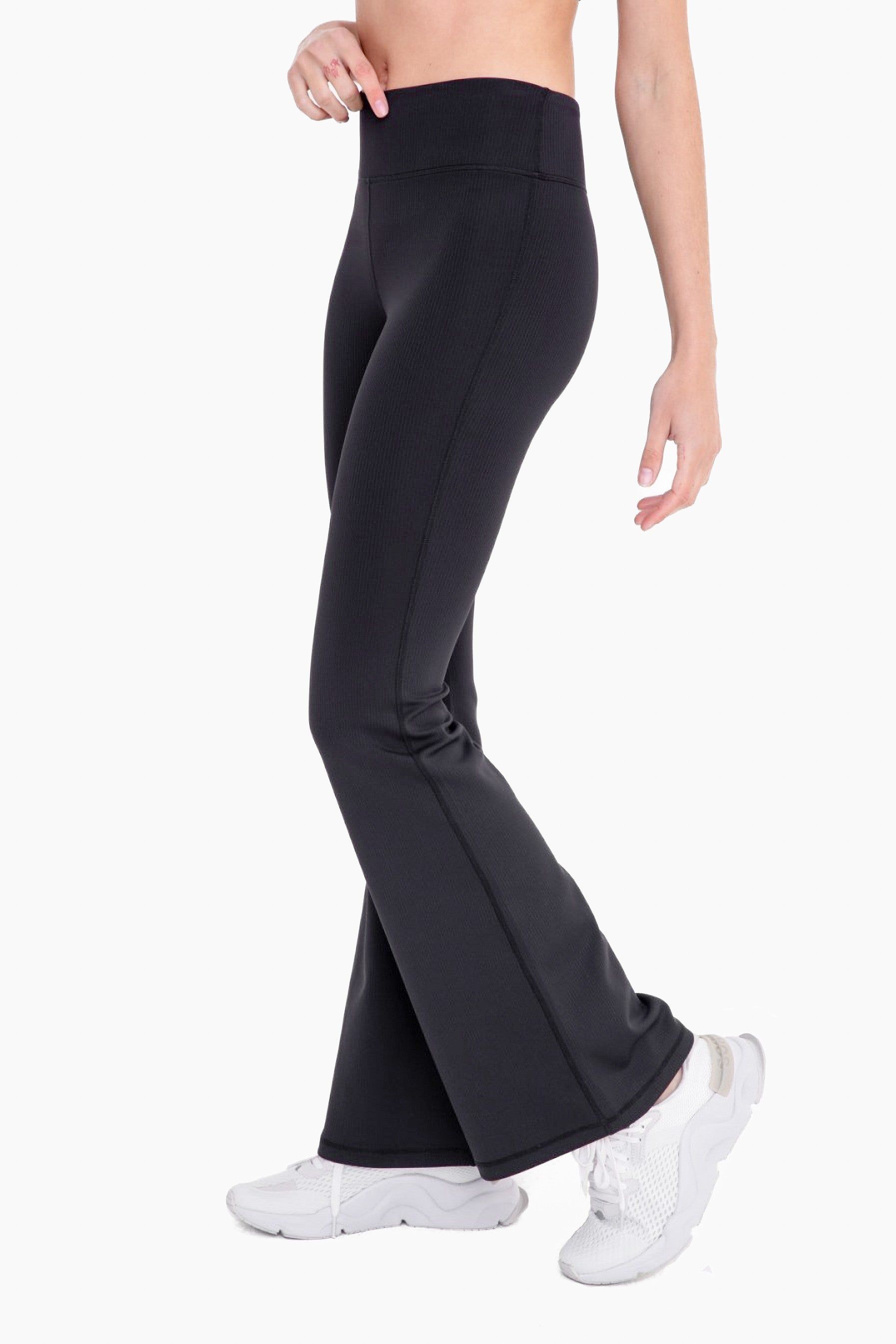 Black Ribbed High Waist Wide Leg Leggings sold by Pinkblush product image thumbnail 3