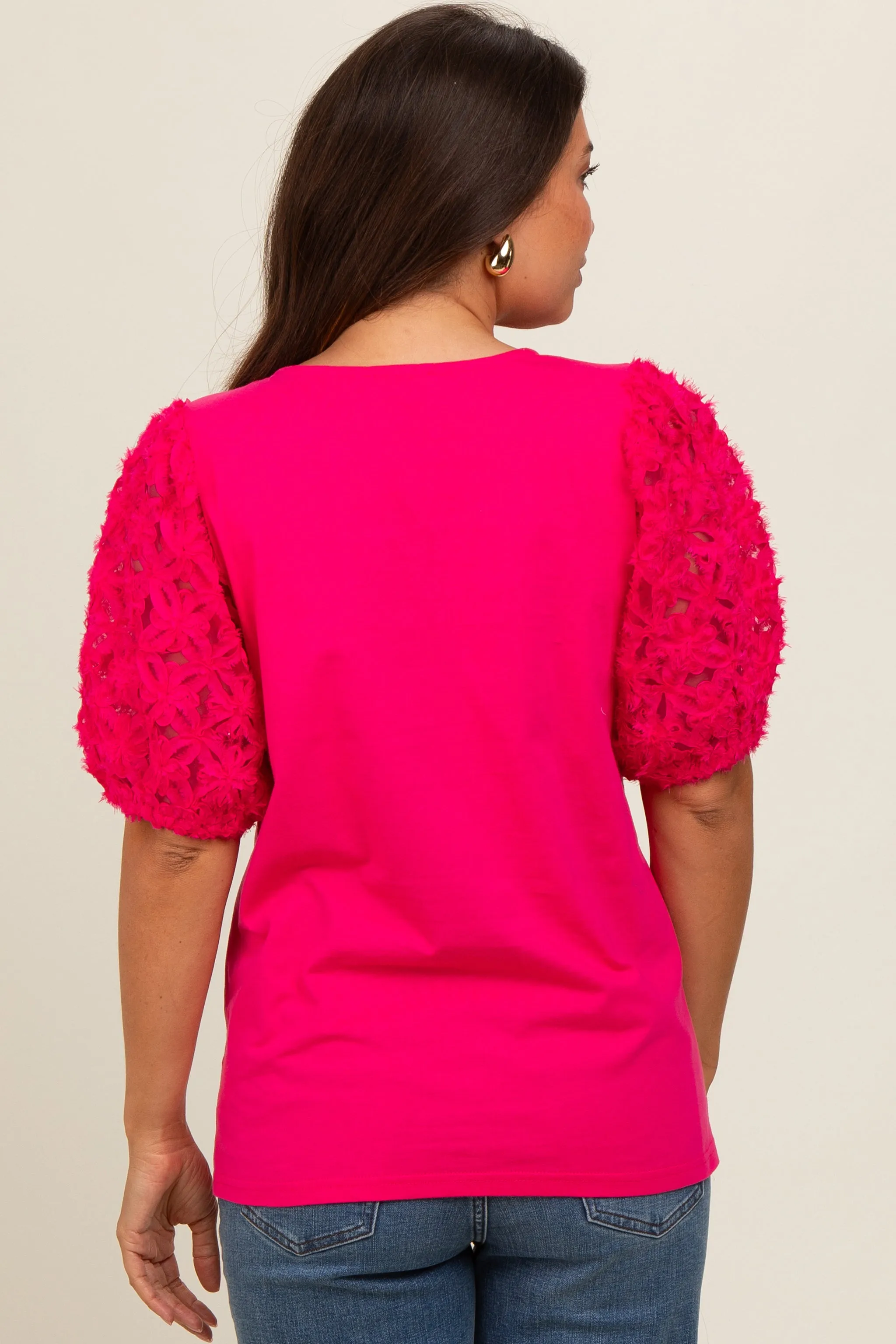 Fuchsia Floral Mesh Sleeve Maternity Blouse sold by Pinkblush product image thumbnail 3