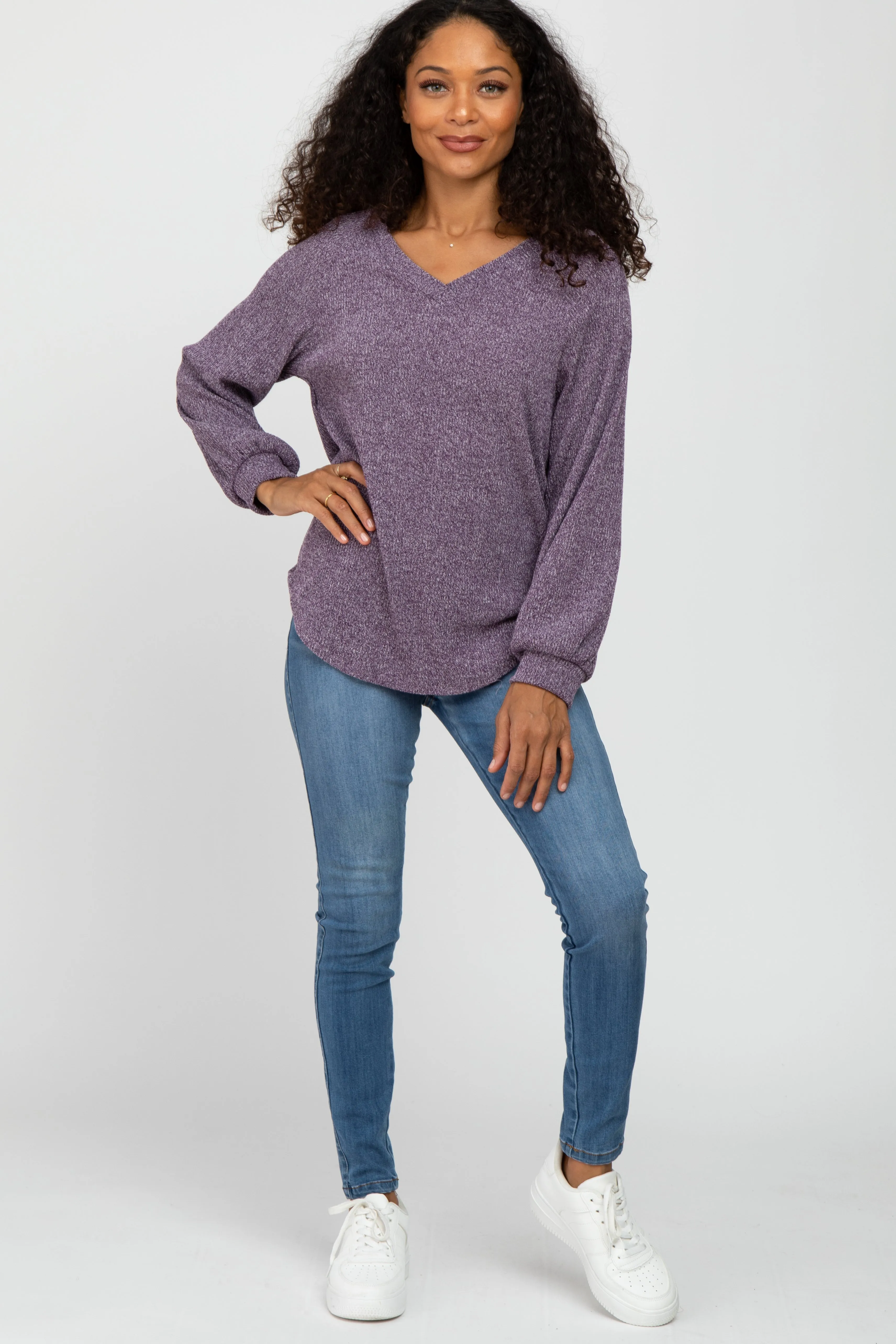Purple Marled V-Neck Long Sleeve Top sold by Pinkblush product image thumbnail 2
