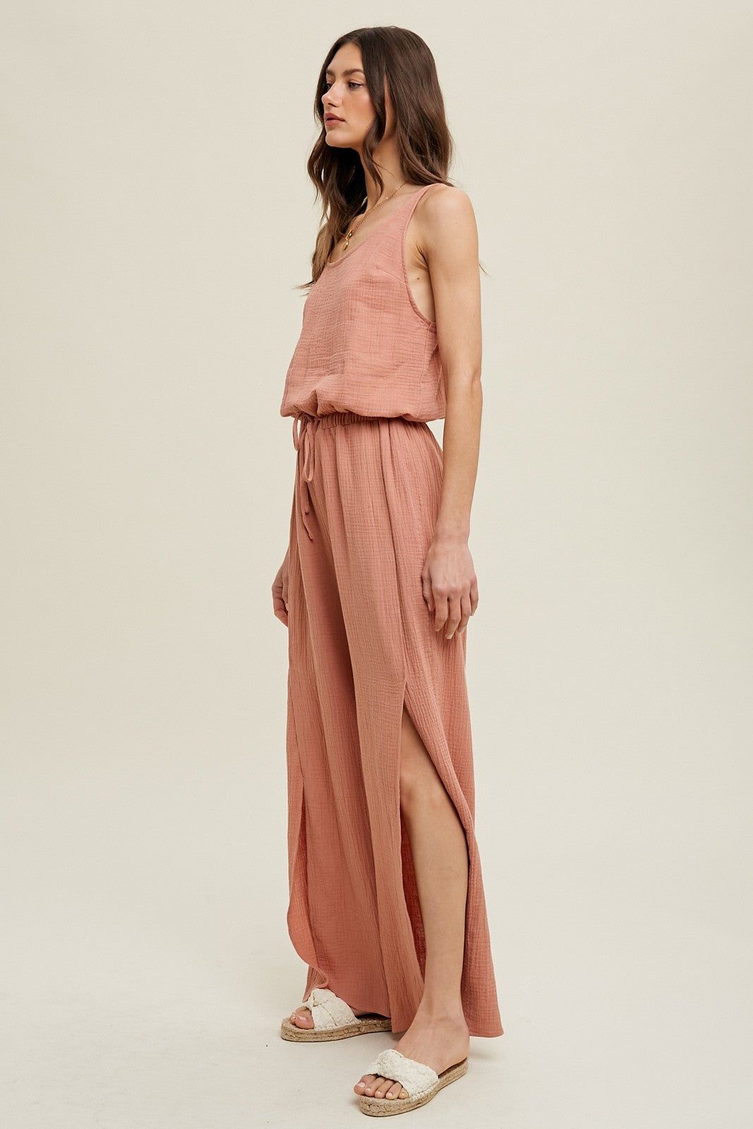 Ginger Slit Gauze Jumpsuit With Drawstring sold by Pinkblush product image thumbnail 2