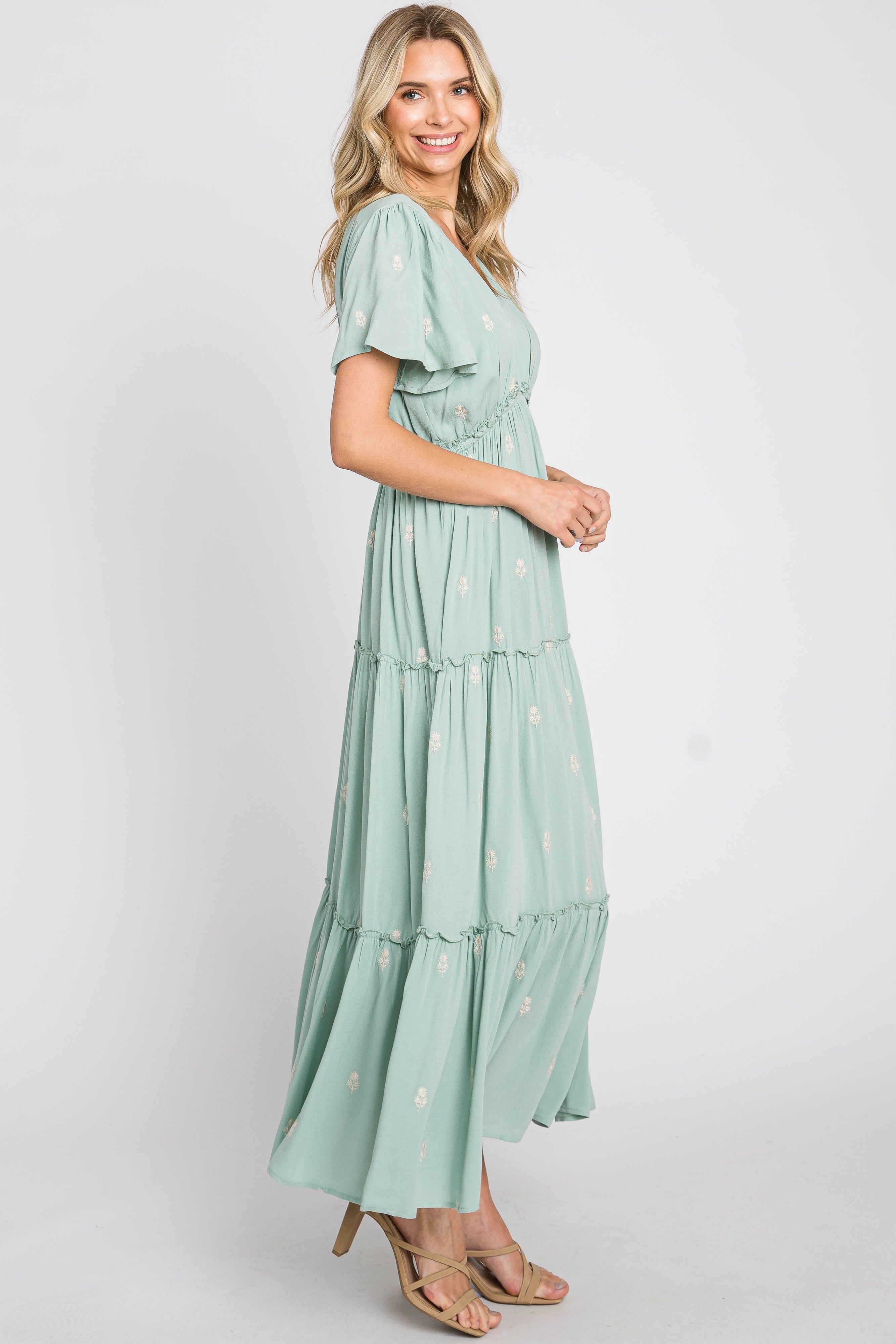 Mint Green Floral Embroidered Tiered Maxi Dress sold by Pinkblush product image thumbnail 5