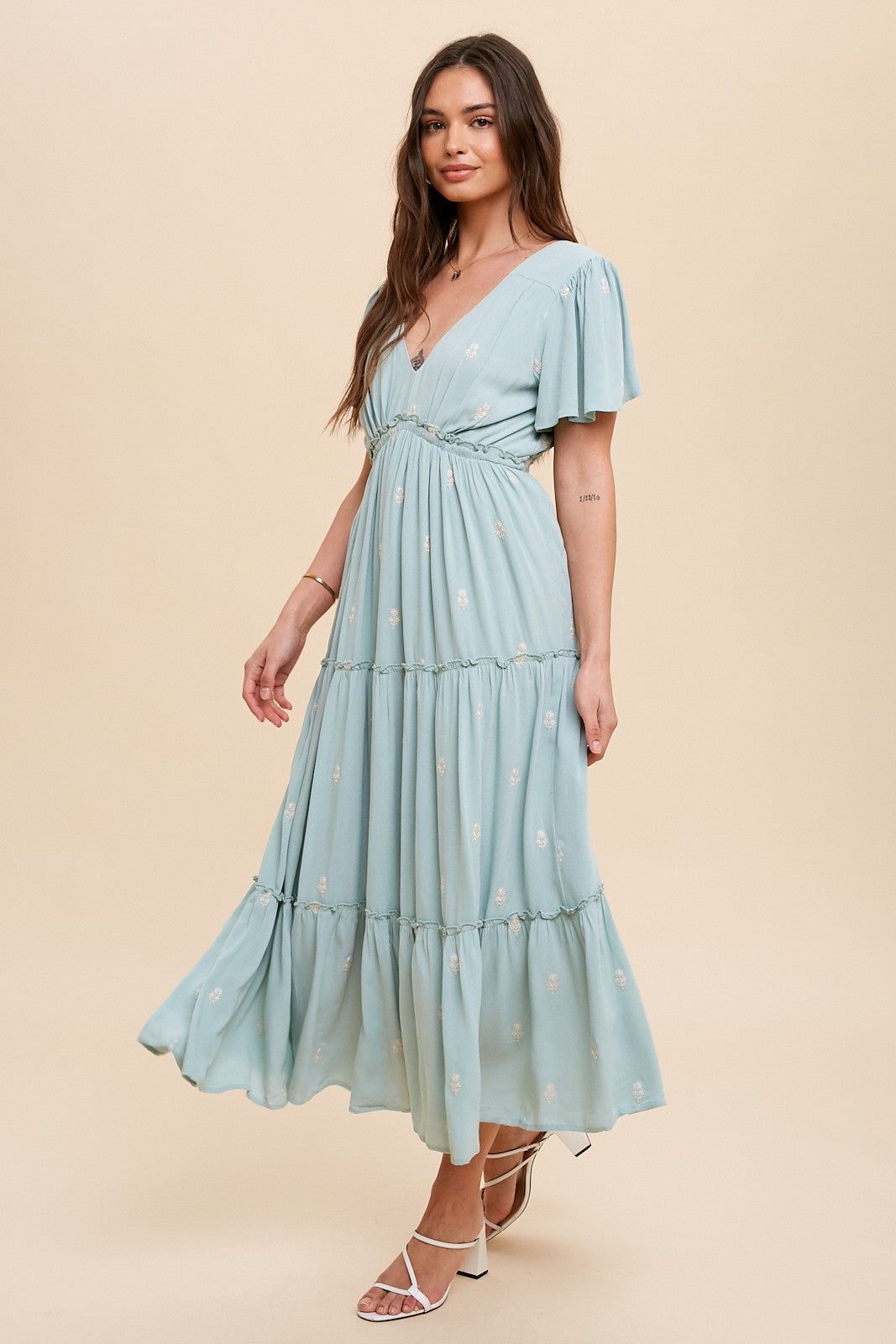 Mint Green Floral Embroidered Tiered Maxi Dress sold by Pinkblush product image thumbnail 2