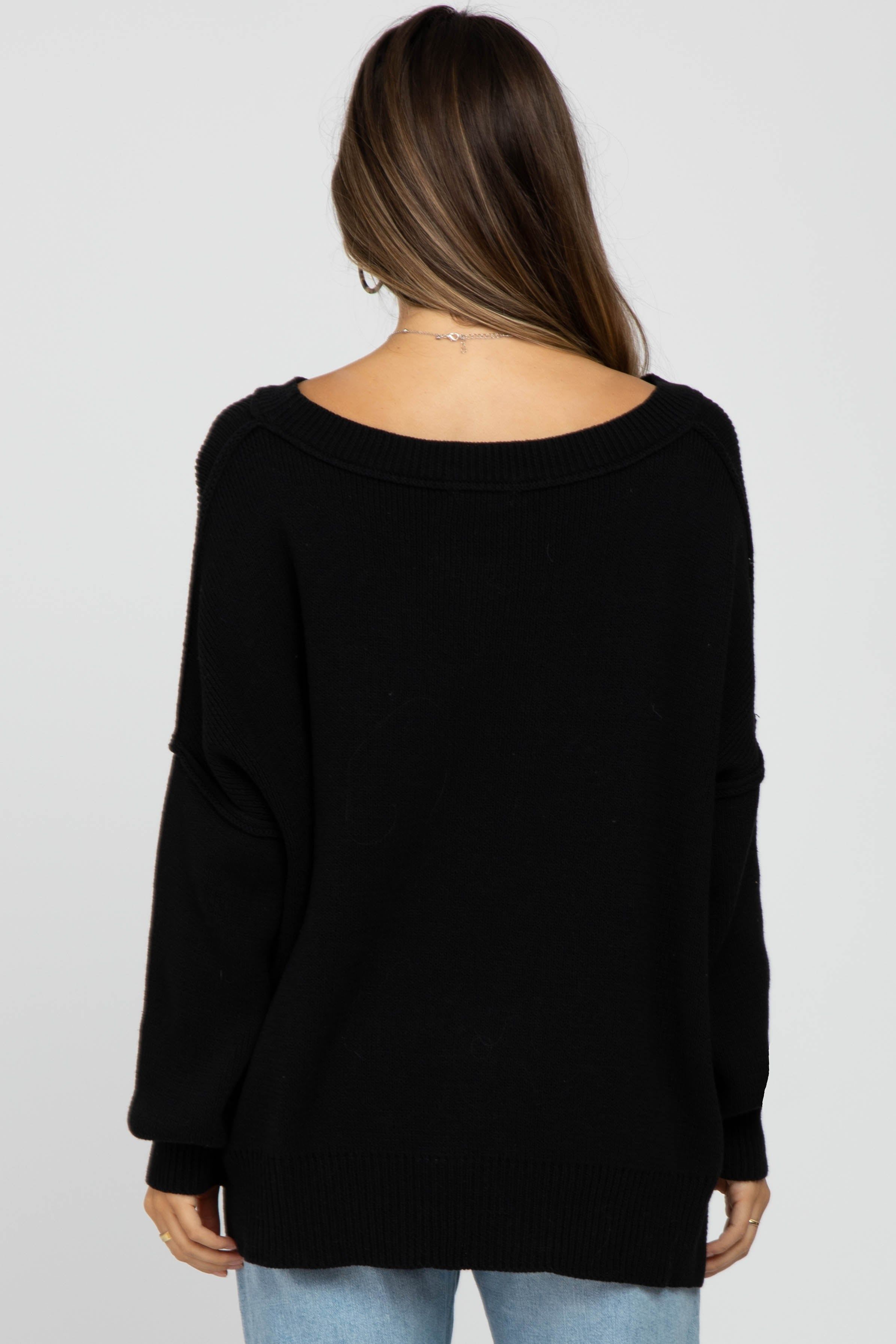 Black Exposed Seam Side Slit Maternity Sweater sold by Pinkblush product image thumbnail 3