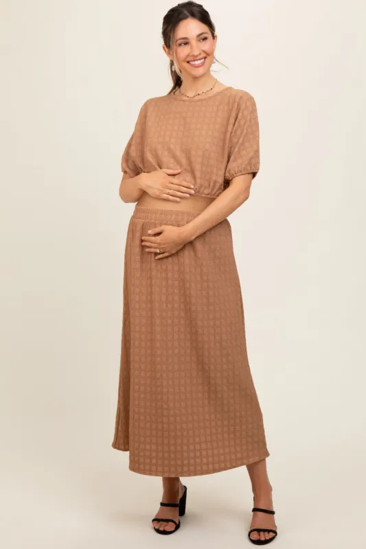 Mocha Waffle Texture Crop Top and Skirt Maternity Set sold by Pinkblush