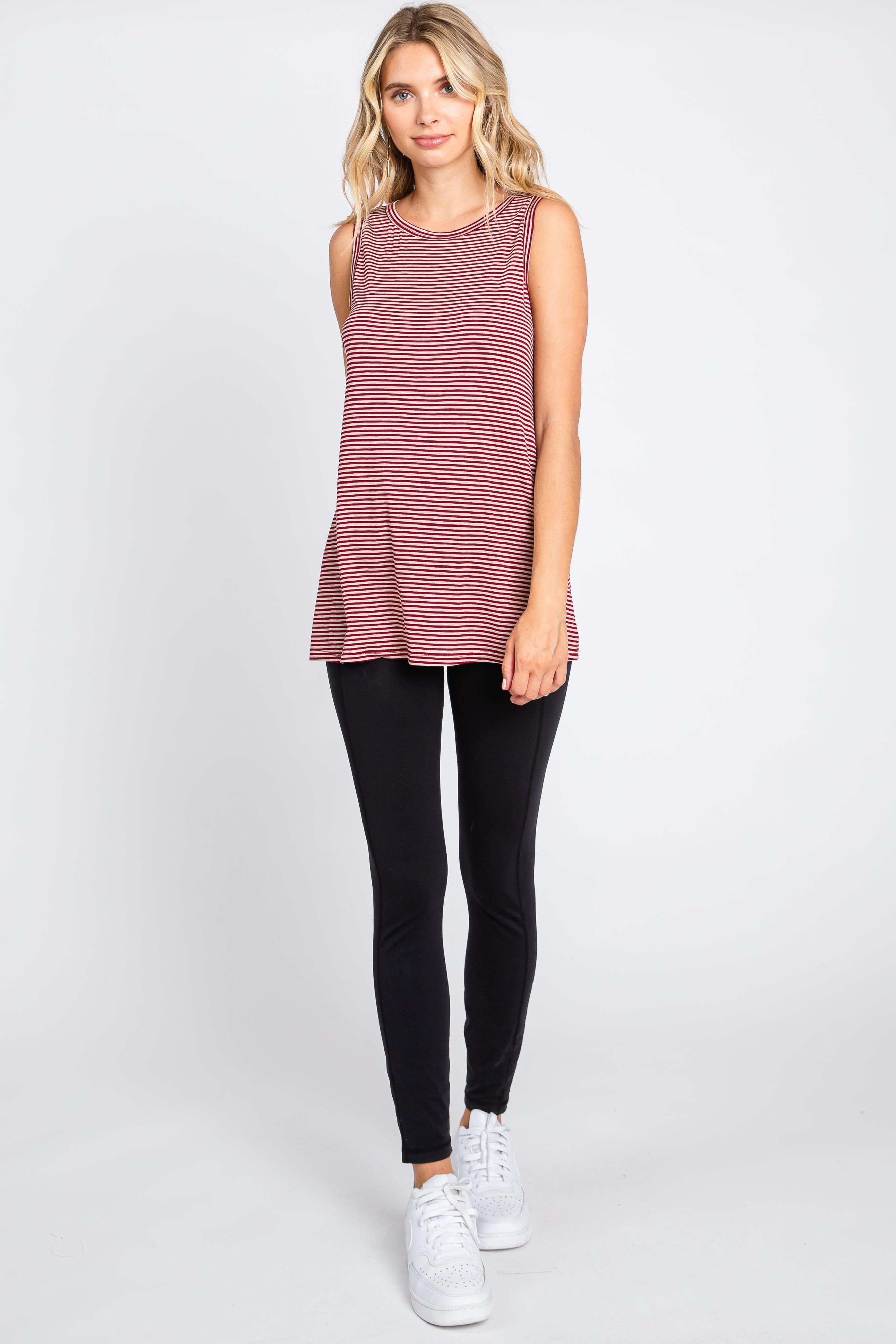 Burgundy Striped Sleeveless Tank Top sold by Pinkblush product image thumbnail 4