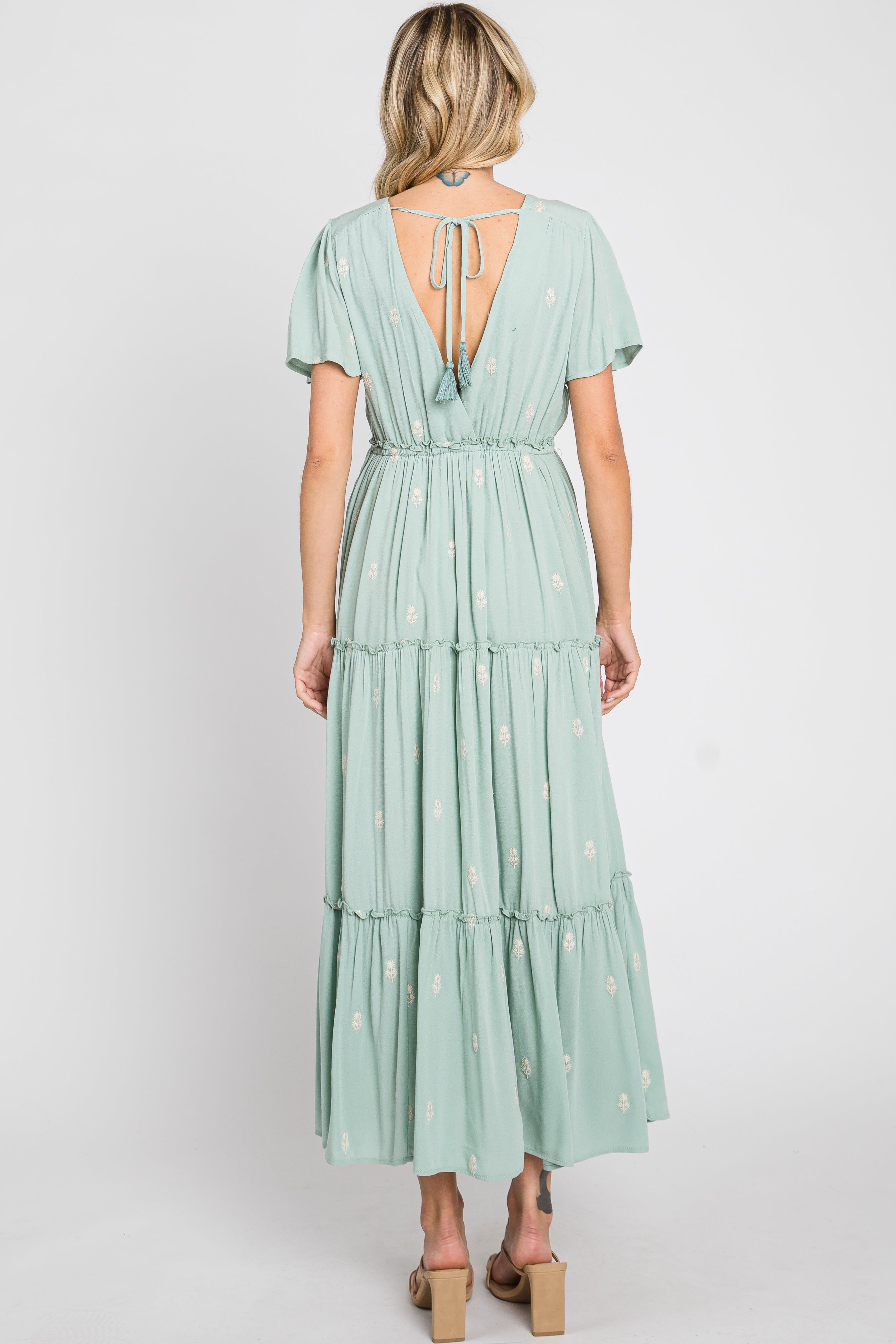Mint Green Floral Embroidered Tiered Maxi Dress sold by Pinkblush product image thumbnail 6