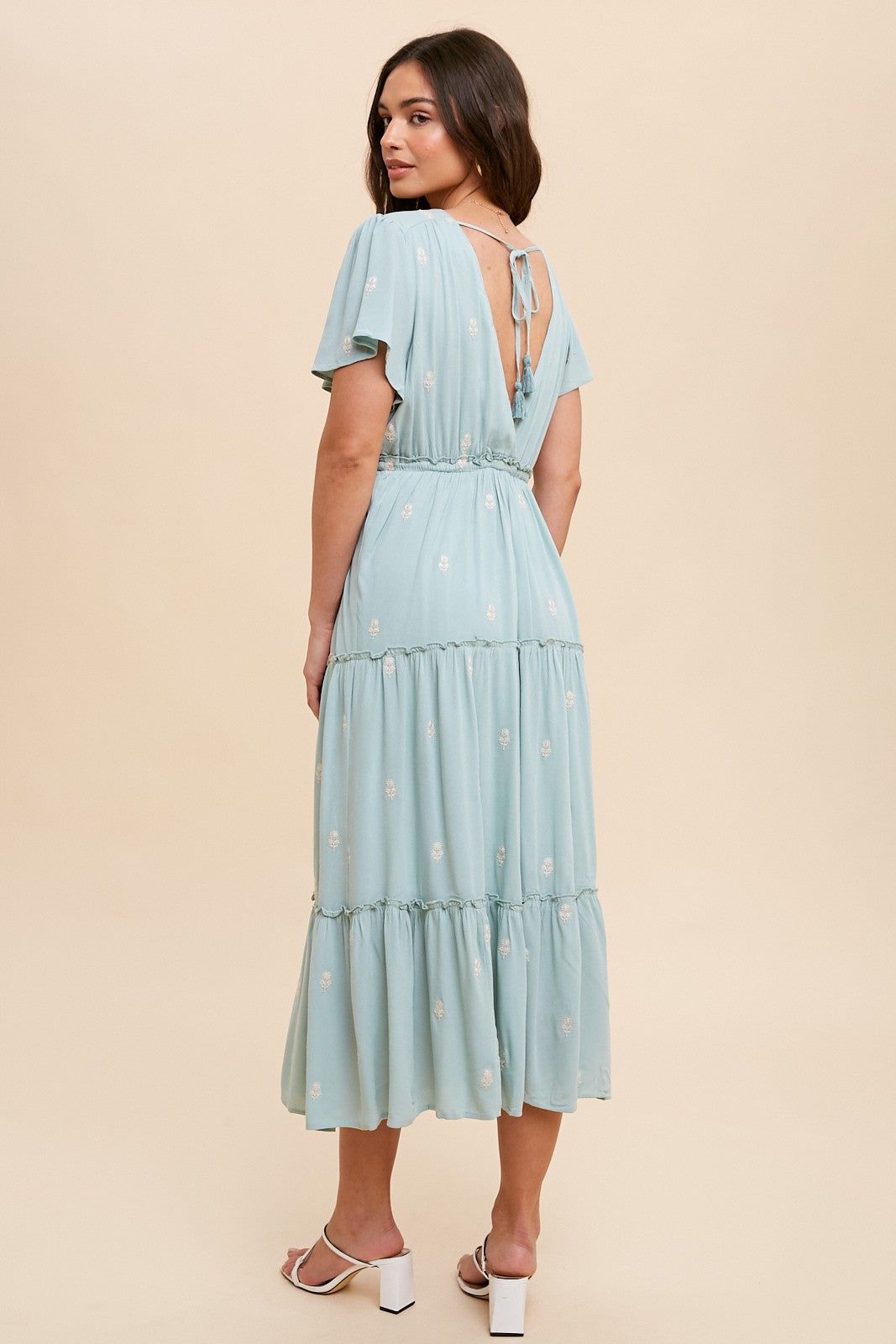 Mint Green Floral Embroidered Tiered Maxi Dress sold by Pinkblush product image thumbnail 3