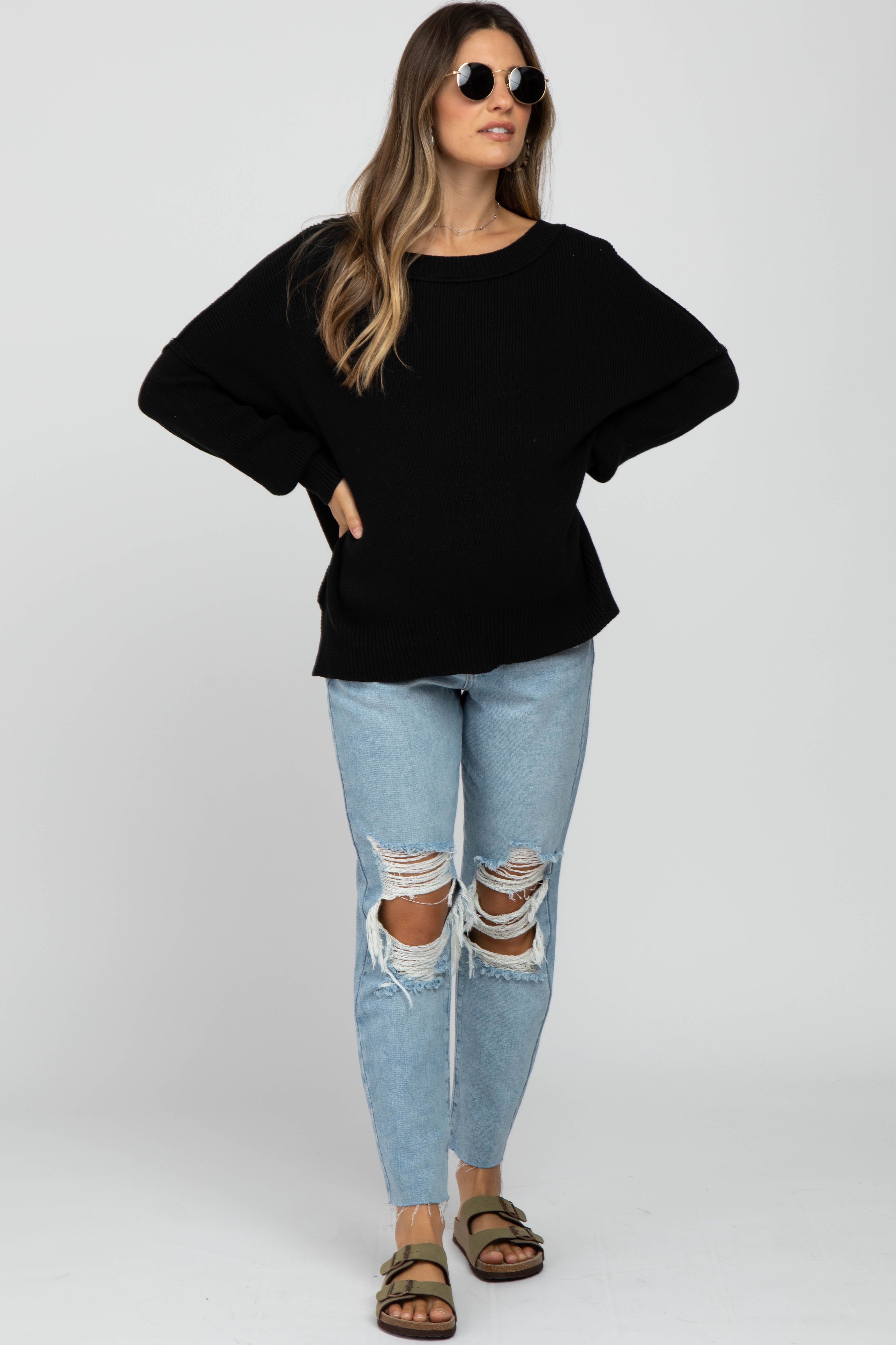 Black Exposed Seam Side Slit Maternity Sweater sold by Pinkblush product image thumbnail 4