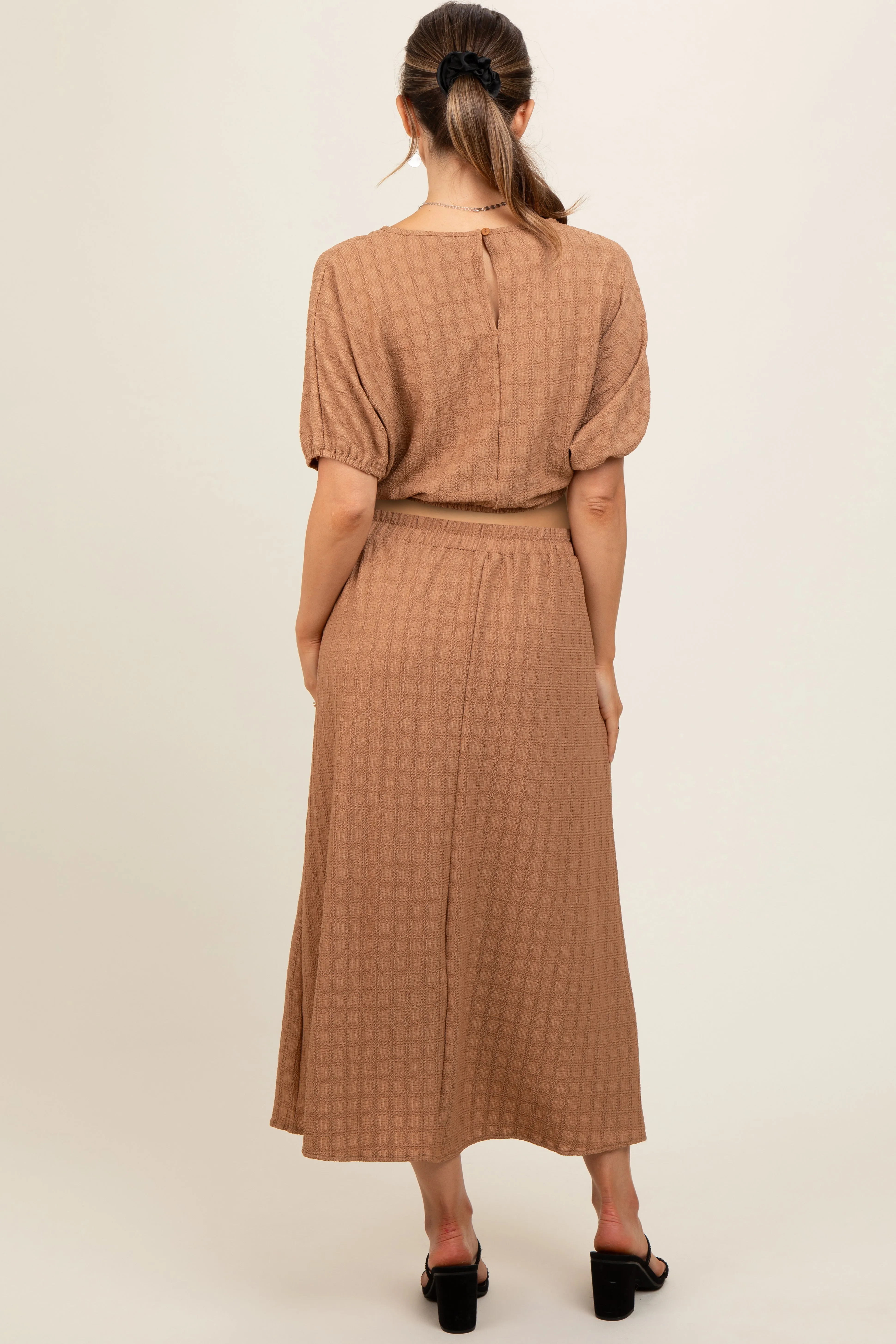 Mocha Waffle Texture Crop Top and Skirt Maternity Set sold by Pinkblush product image thumbnail 2