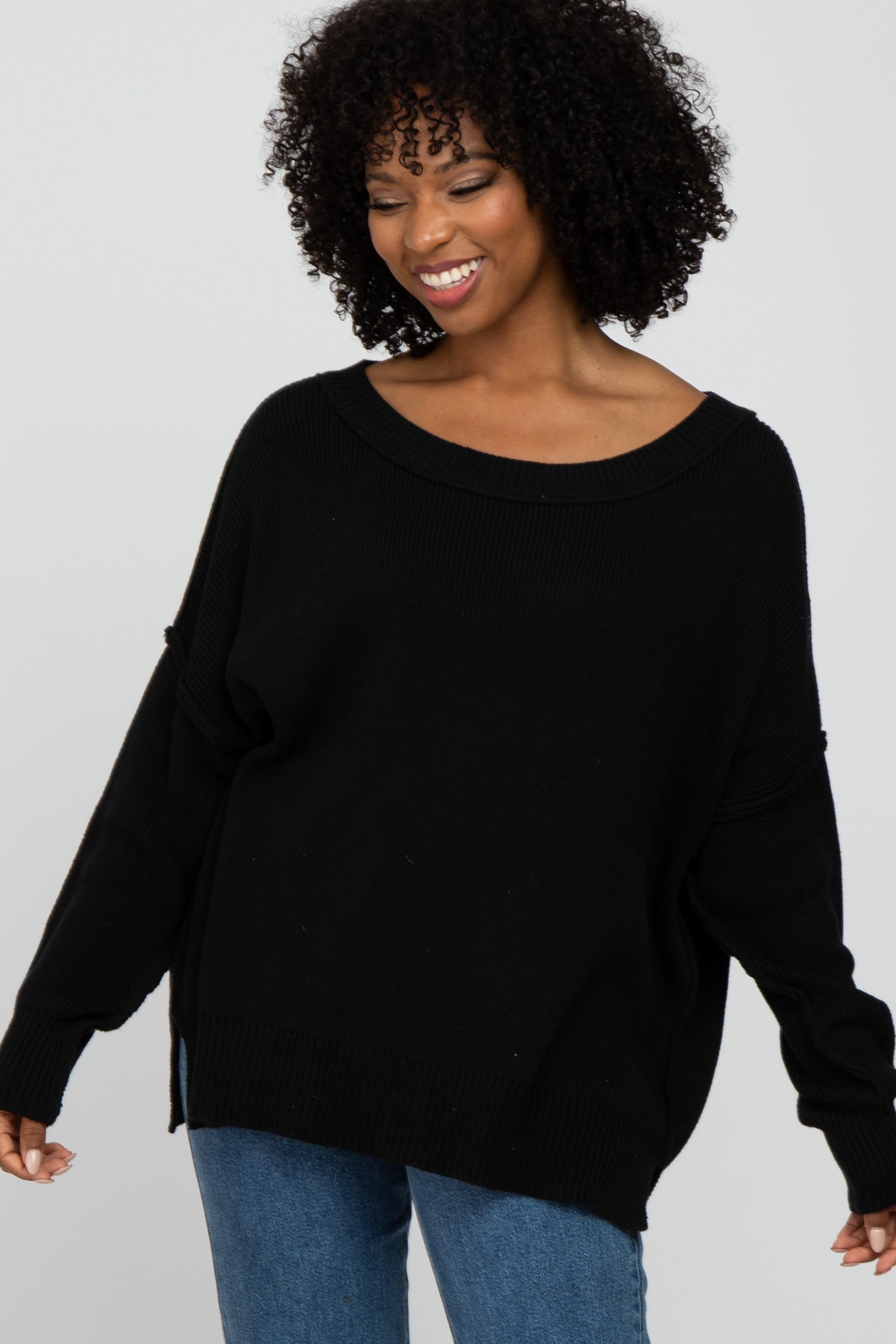 Black Exposed Seam Side Slit Maternity Sweater sold by Pinkblush product image thumbnail 5