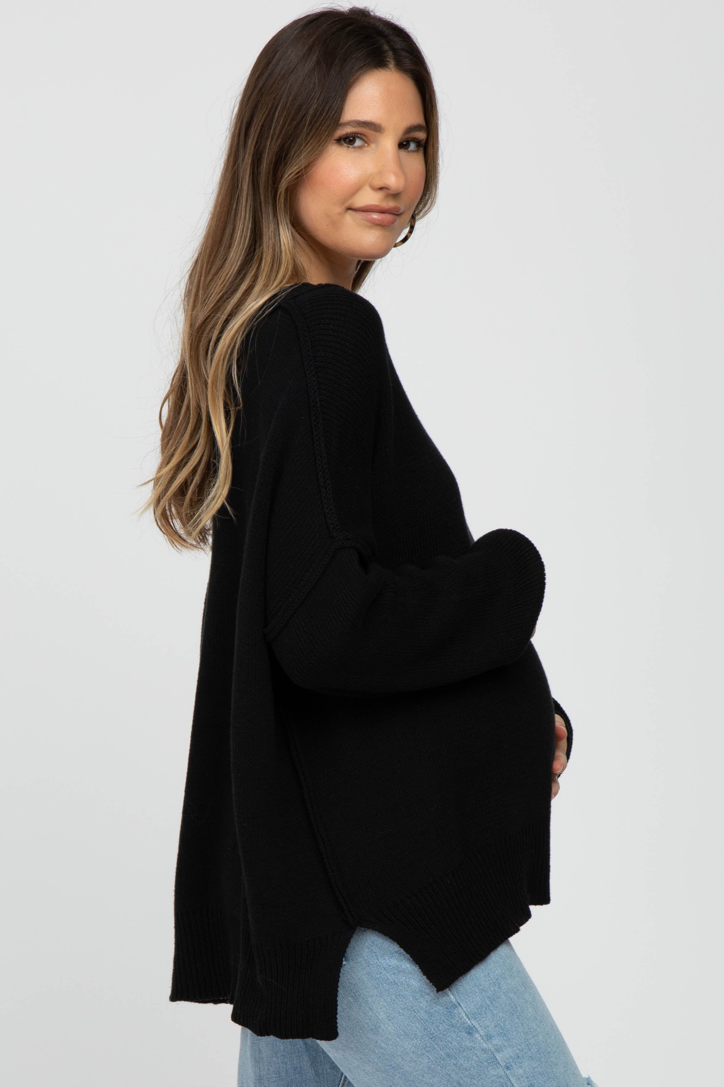 Black Exposed Seam Side Slit Maternity Sweater sold by Pinkblush product image thumbnail 2