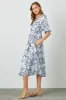 Blue Floral Square Neck Short Puff Sleeve Midi Dress sold by Pinkblush