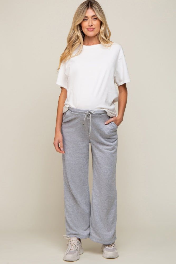 Heather Grey Wide Leg Maternity Lounge Pants sold by Pinkblush
