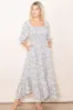 Light Blue Smocked Handkerchief Hem Maternity Dress sold by Pinkblush