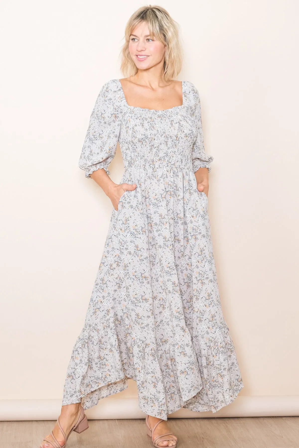 Light Blue Smocked Handkerchief Hem Maternity Dress sold by Pinkblush product image thumbnail 5