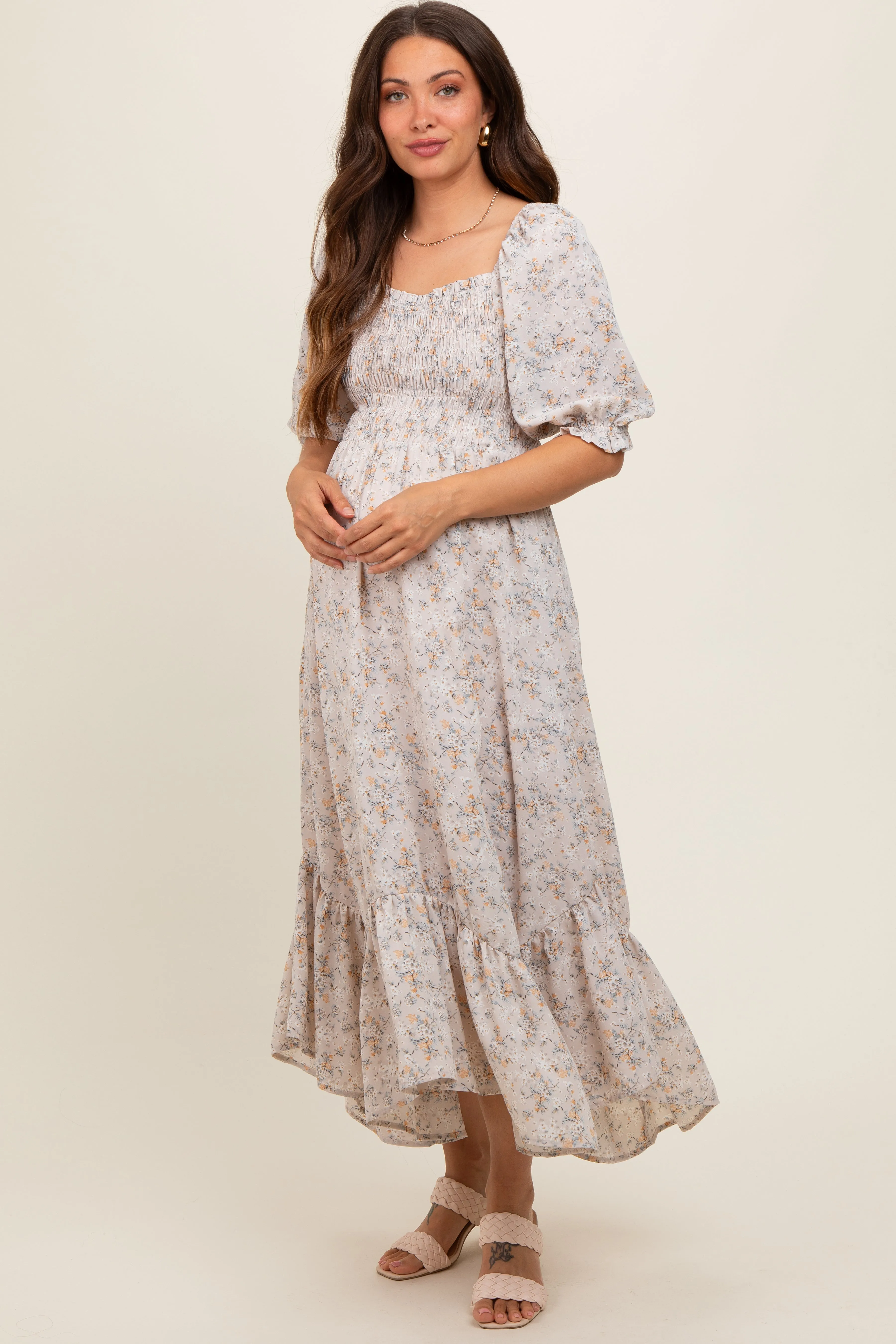 Light Blue Smocked Handkerchief Hem Maternity Dress sold by Pinkblush product image thumbnail 2