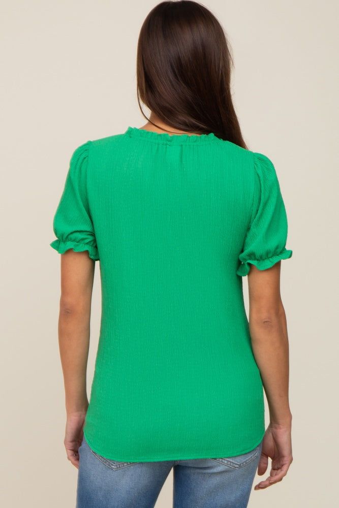 Green Ruffle Accent Tie Front Maternity Blouse sold by Pinkblush product image thumbnail 3