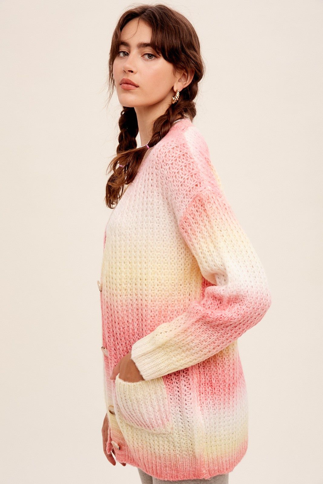 Pink Multi Gradation Button Down Knit Cardigan Sweater sold by Pinkblush product image thumbnail 2
