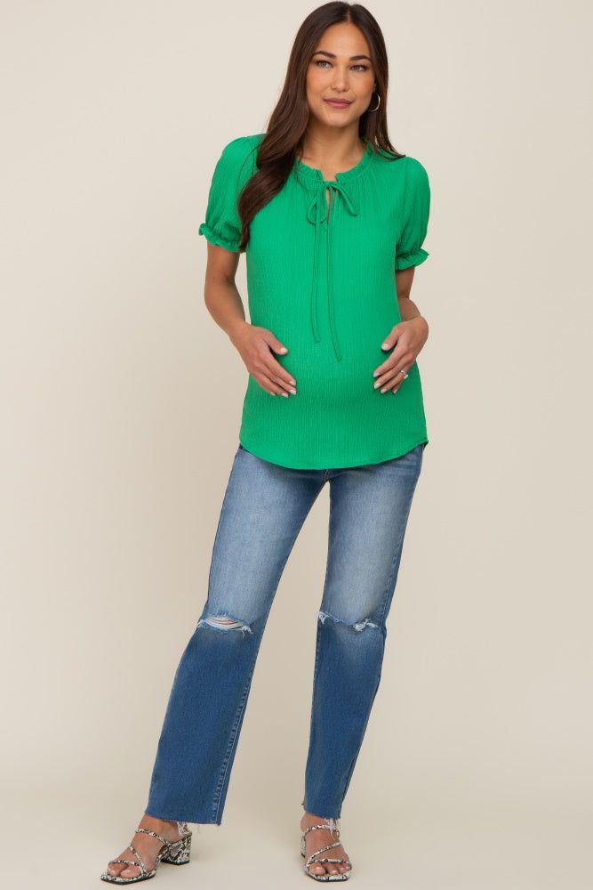 Green Ruffle Accent Tie Front Maternity Blouse sold by Pinkblush product image thumbnail 4