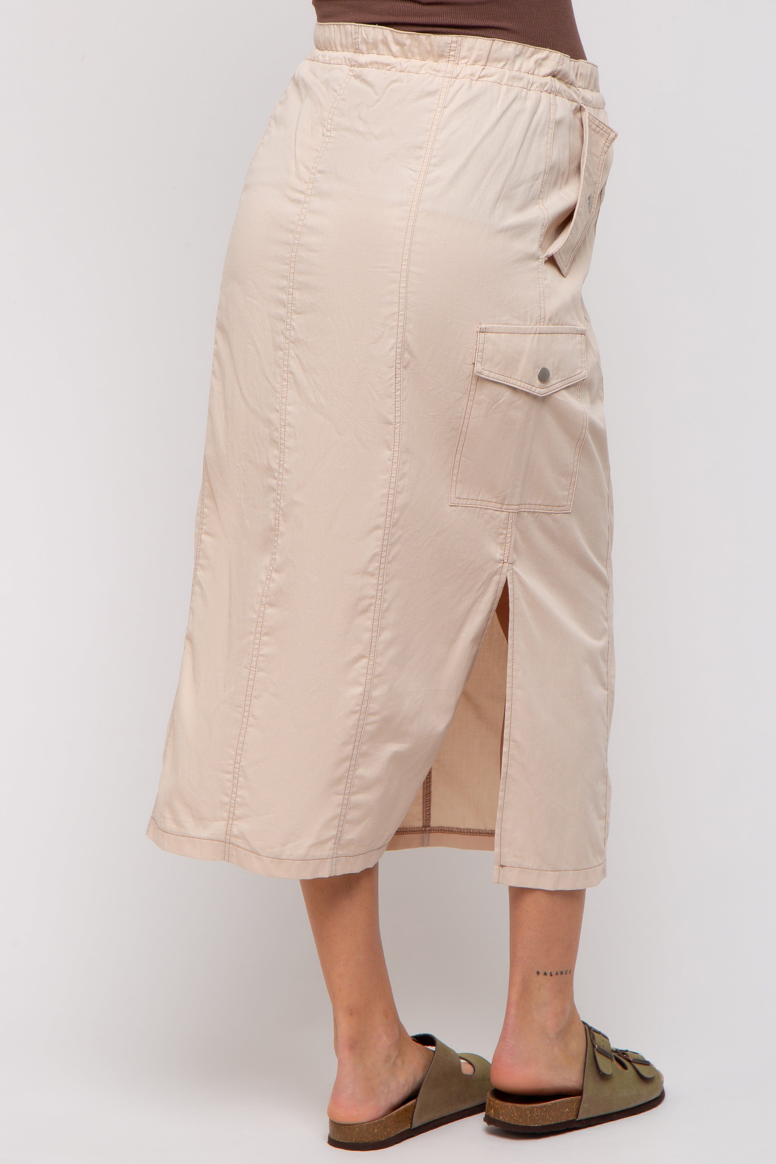 Beige Cargo Cinched Maternity Midi Skirt sold by Pinkblush product image thumbnail 4